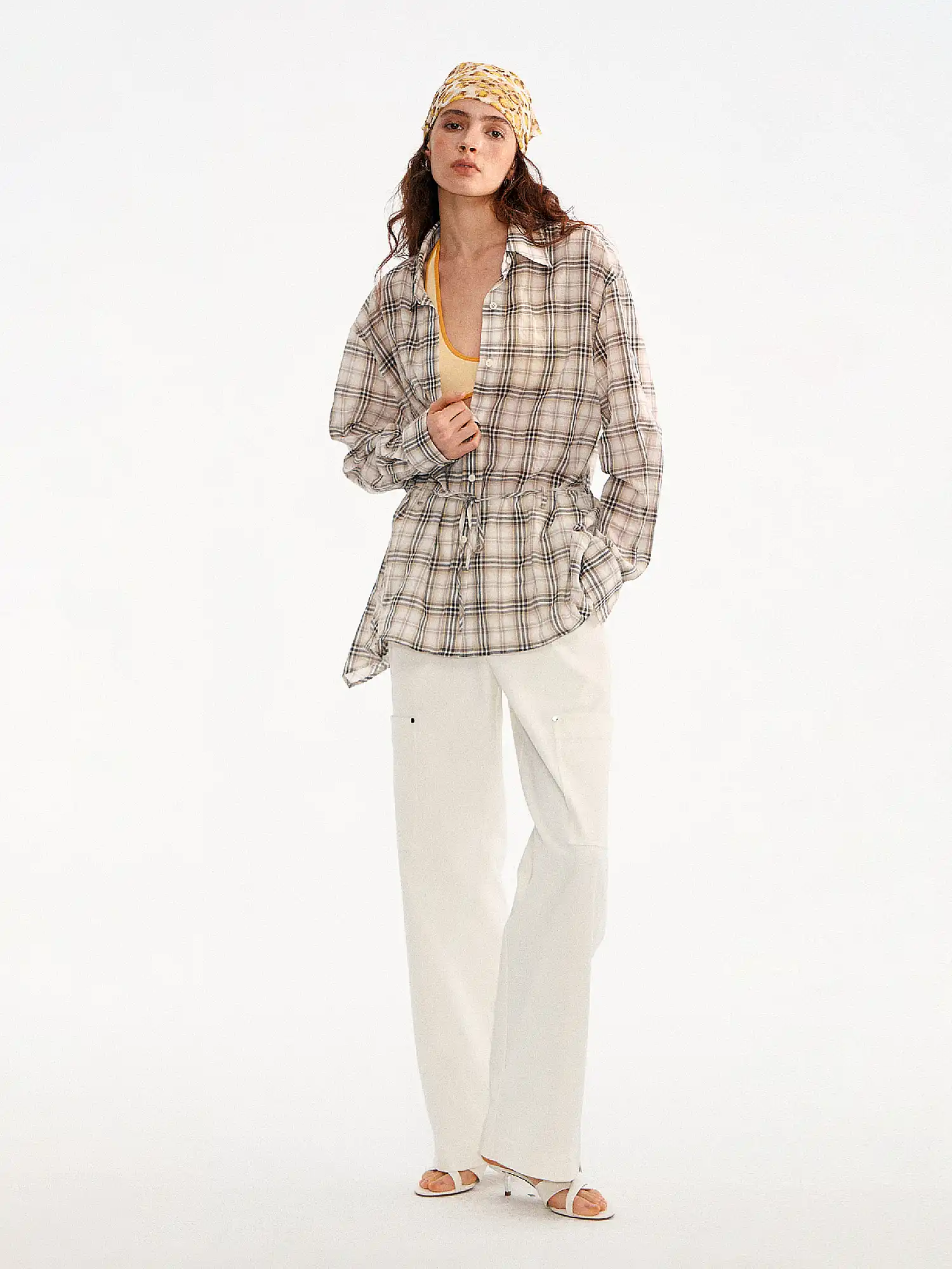 Plaid Tie Waist Long sleeves Shirt - Image 6