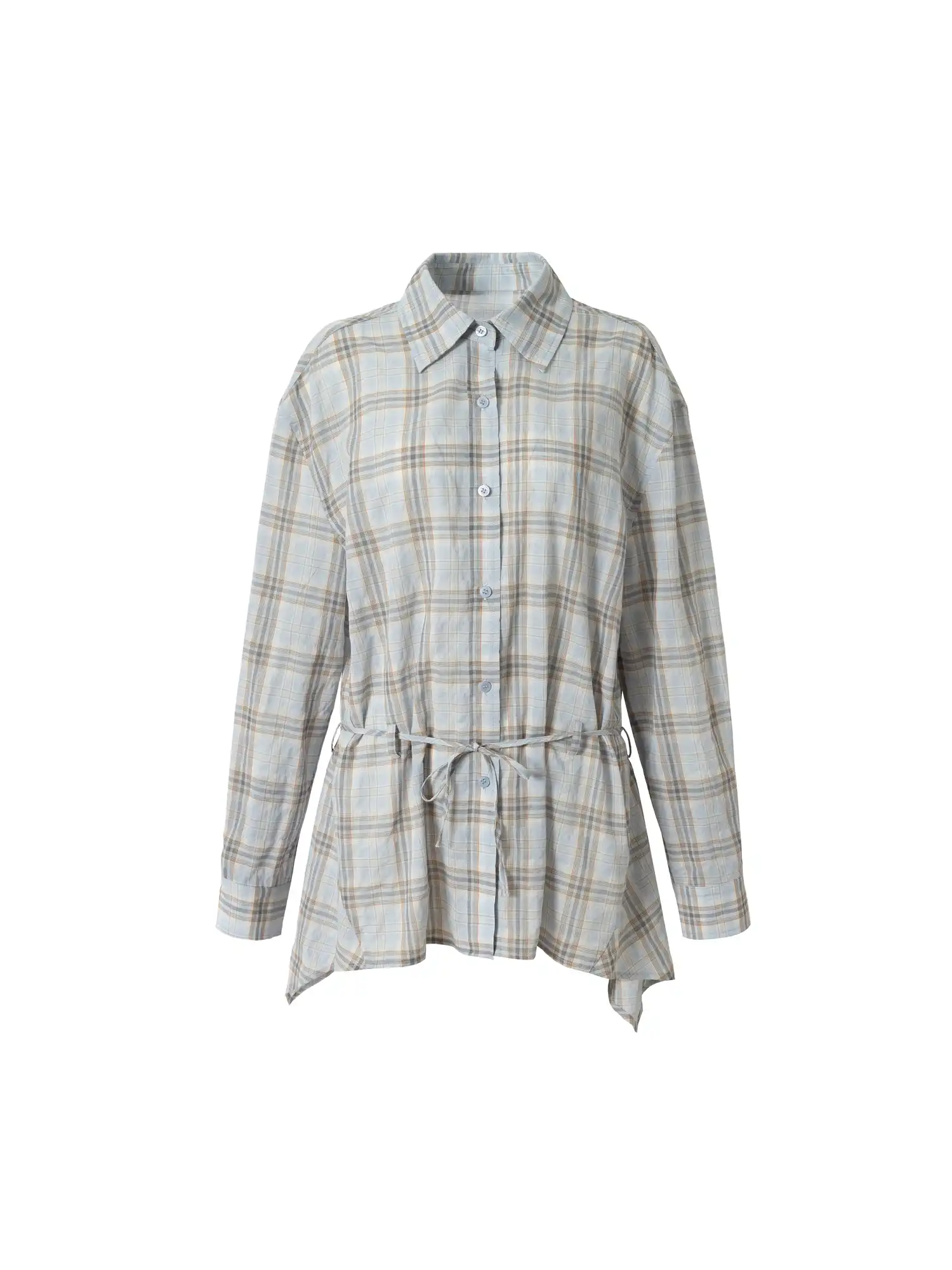 Plaid Tie Waist Long sleeves Shirt - Image 8