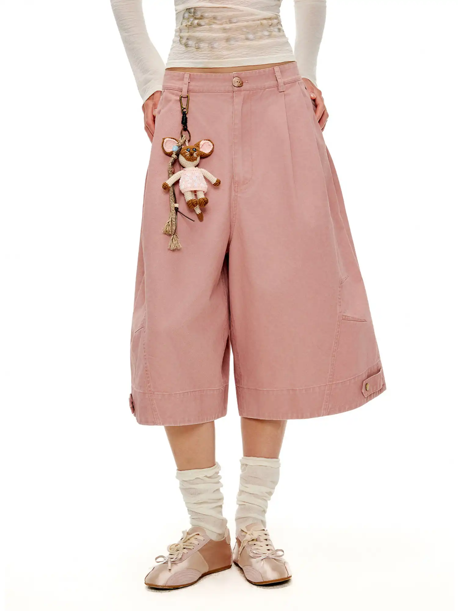 Pleated Cotton Canvas Wide-Leg Cropped Pants