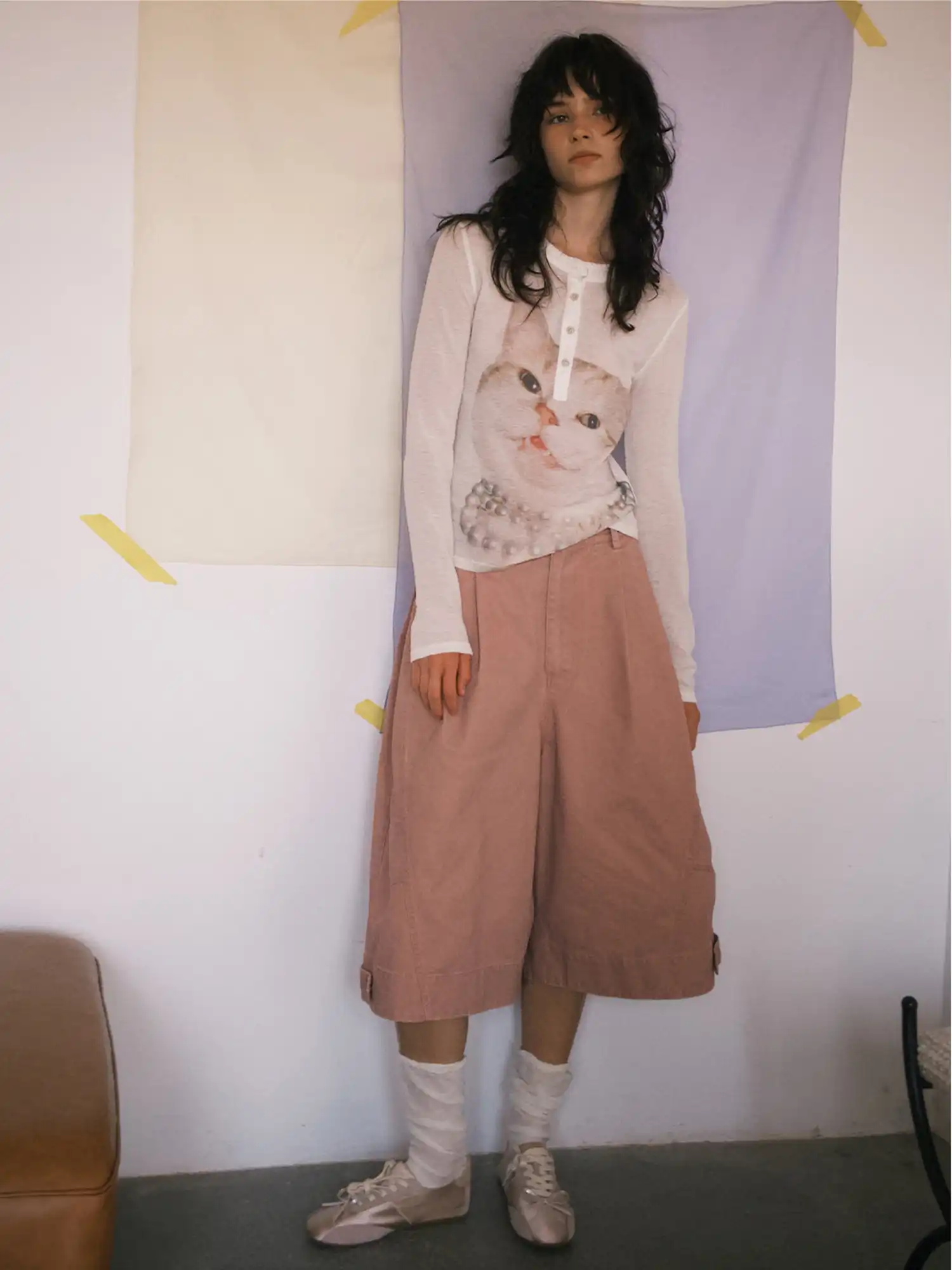 Pleated Cotton Canvas Wide-Leg Cropped Pants - Image 2