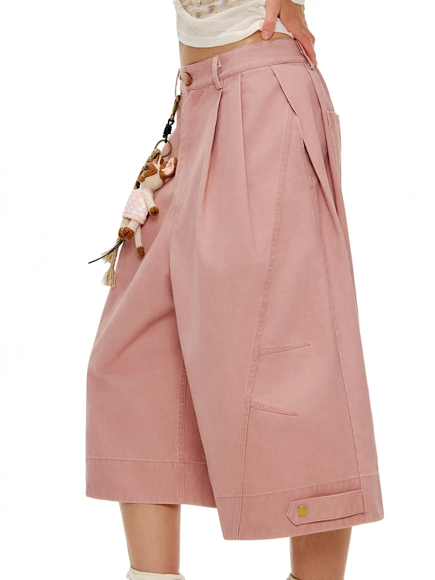 Pleated Cotton Canvas Wide-Leg Cropped Pants - Image 3
