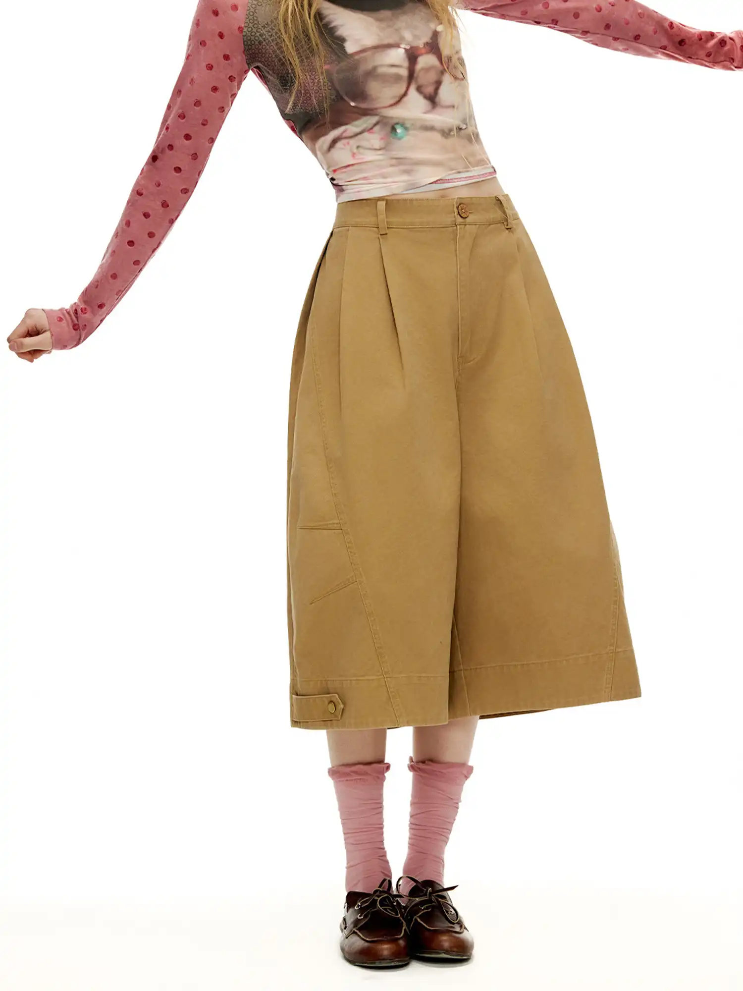 Pleated Cotton Canvas Wide-Leg Cropped Pants - Image 4