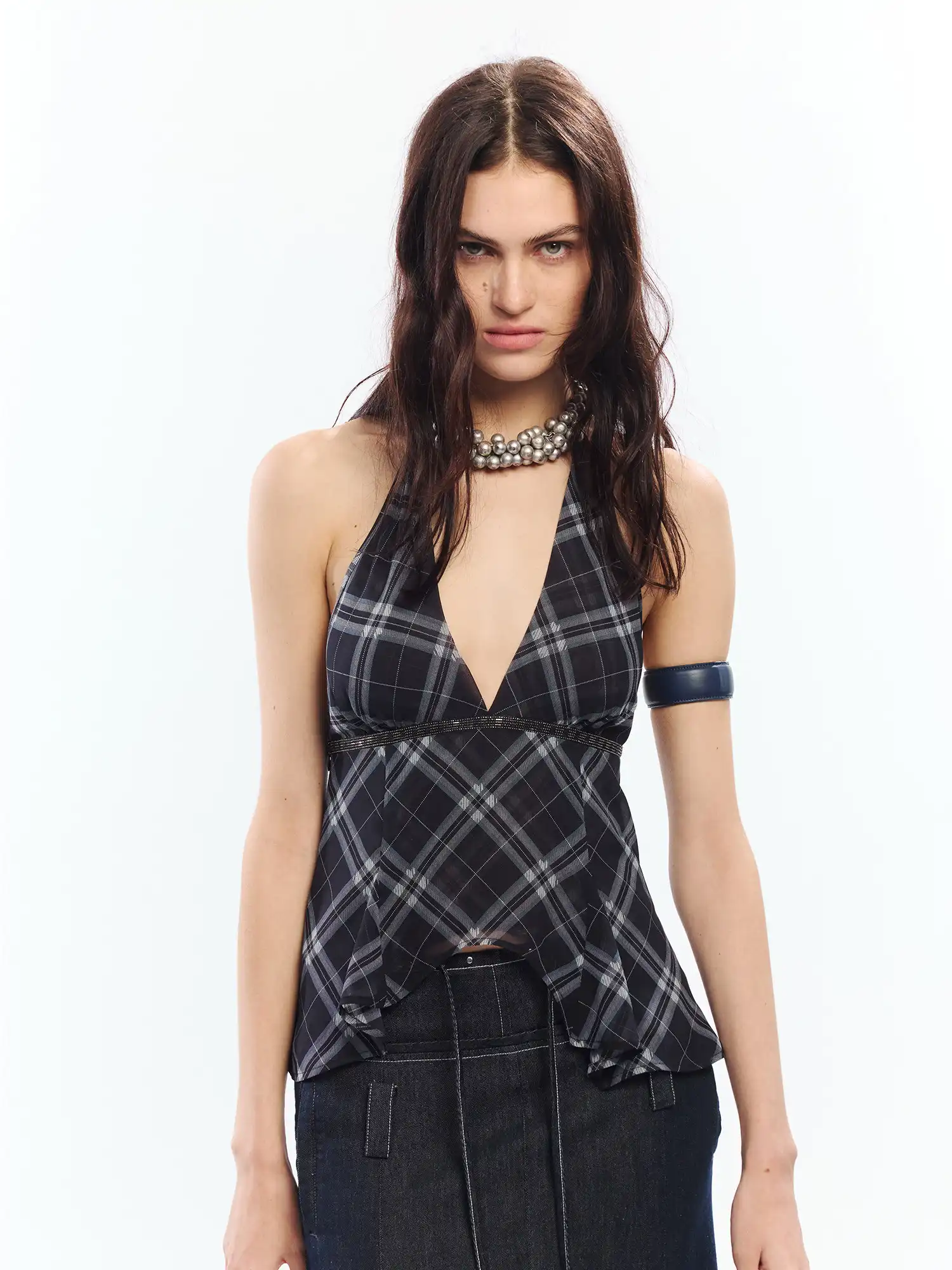 Plunge Halter Asymmetric Peplum Top - Image 5