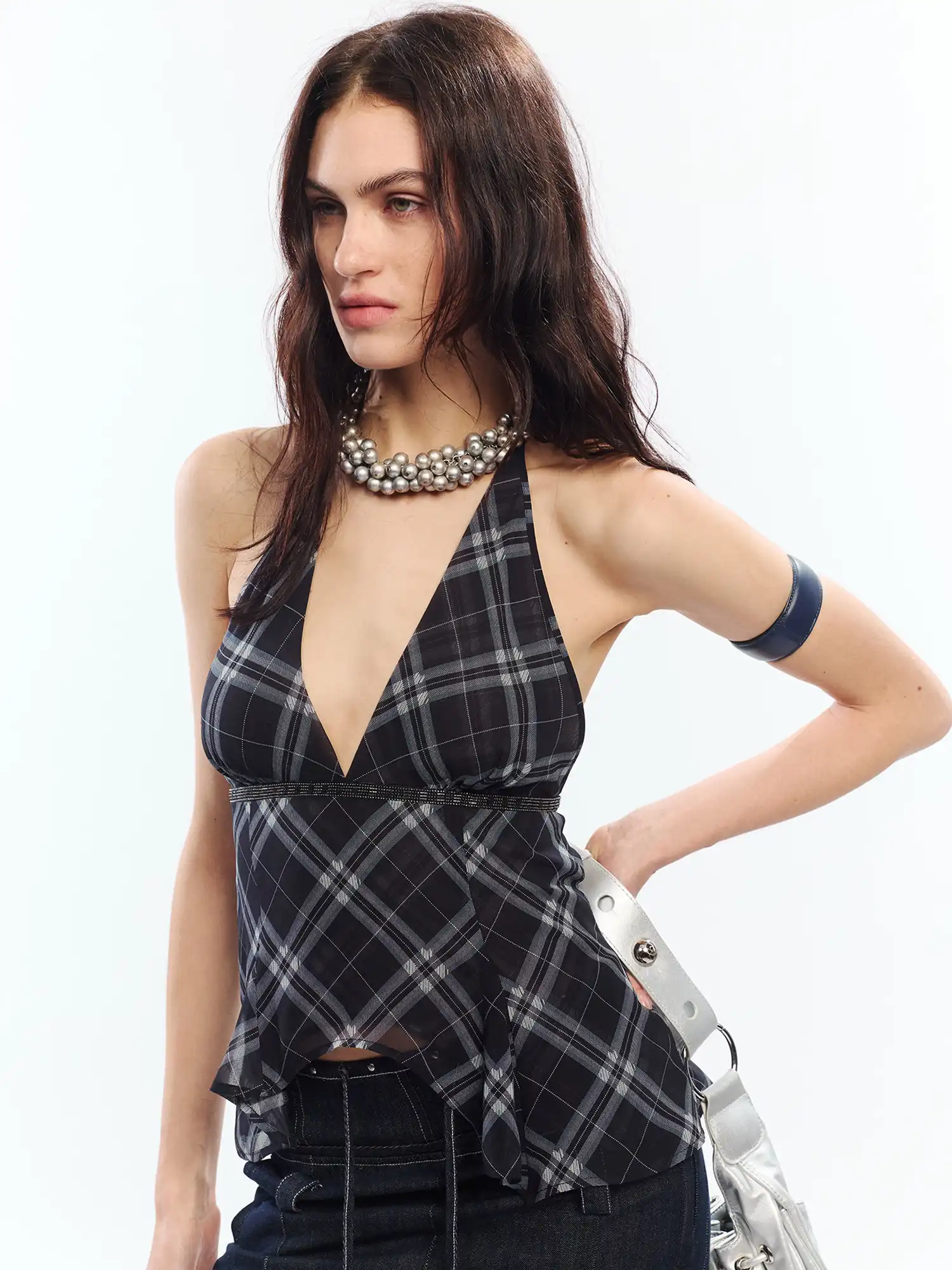 Plunge Halter Asymmetric Peplum Top - Image 6