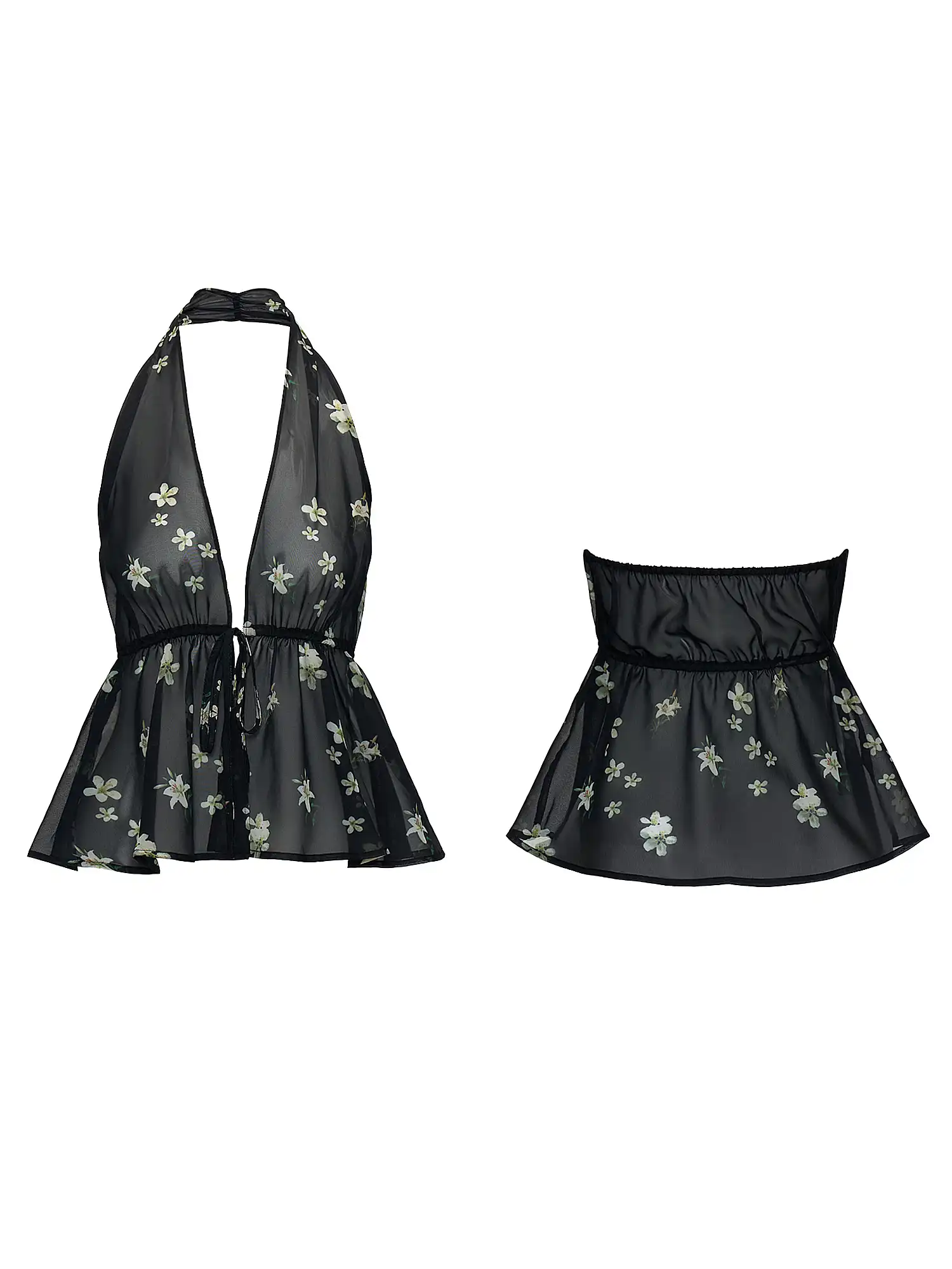 Plunging V-Neck Chiffon Halter Top - Image 2