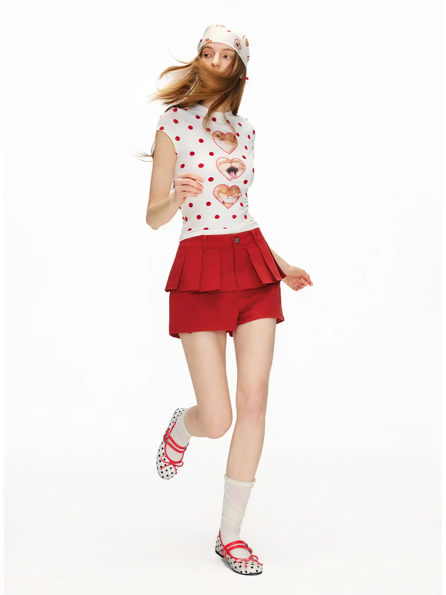 Polka Dot Cat Heart Crew Neck Tee - Image 5