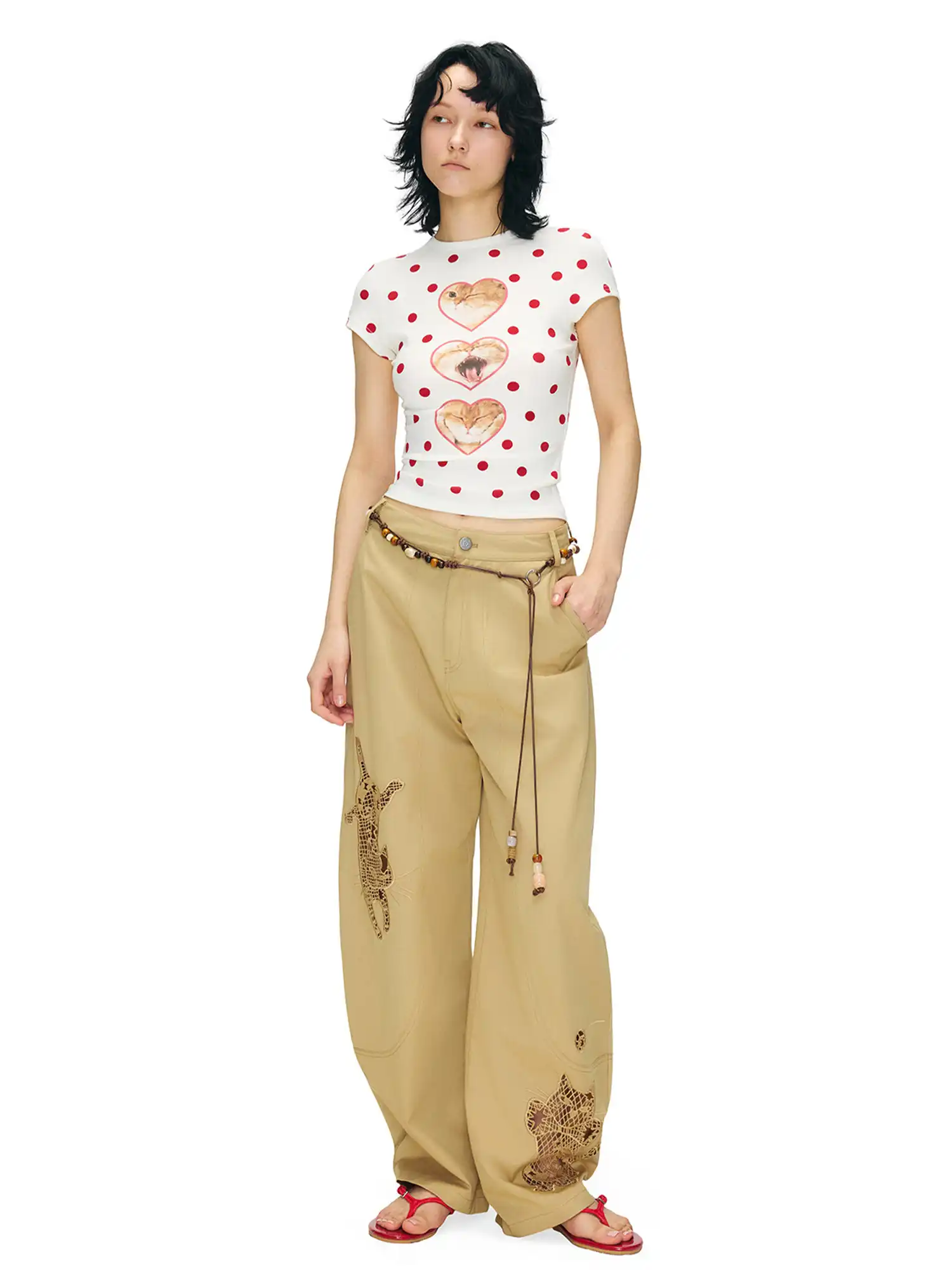 Polka Dot Cat Heart Crew Neck Tee - Image 6