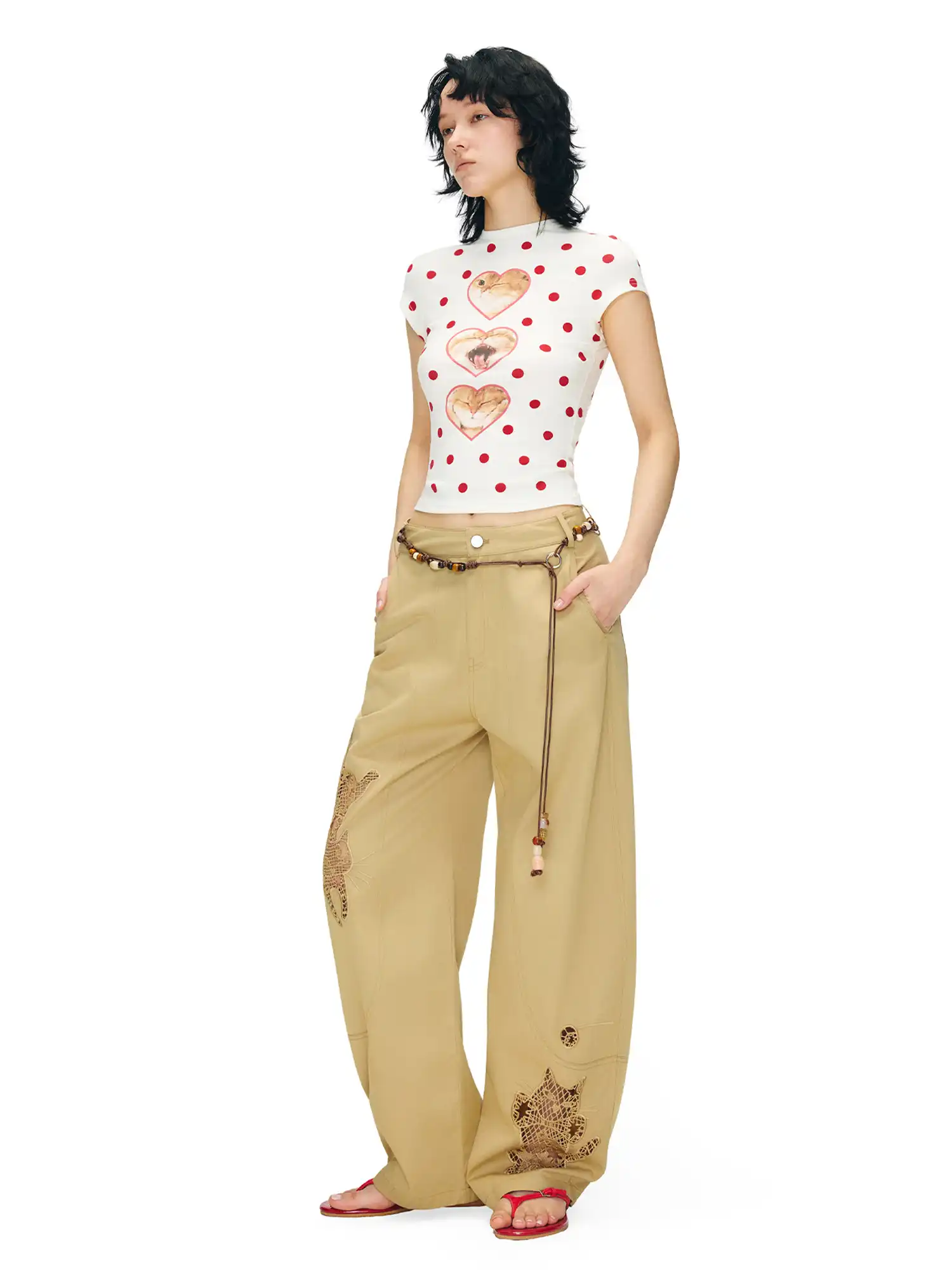 Polka Dot Cat Heart Crew Neck Tee - Image 7
