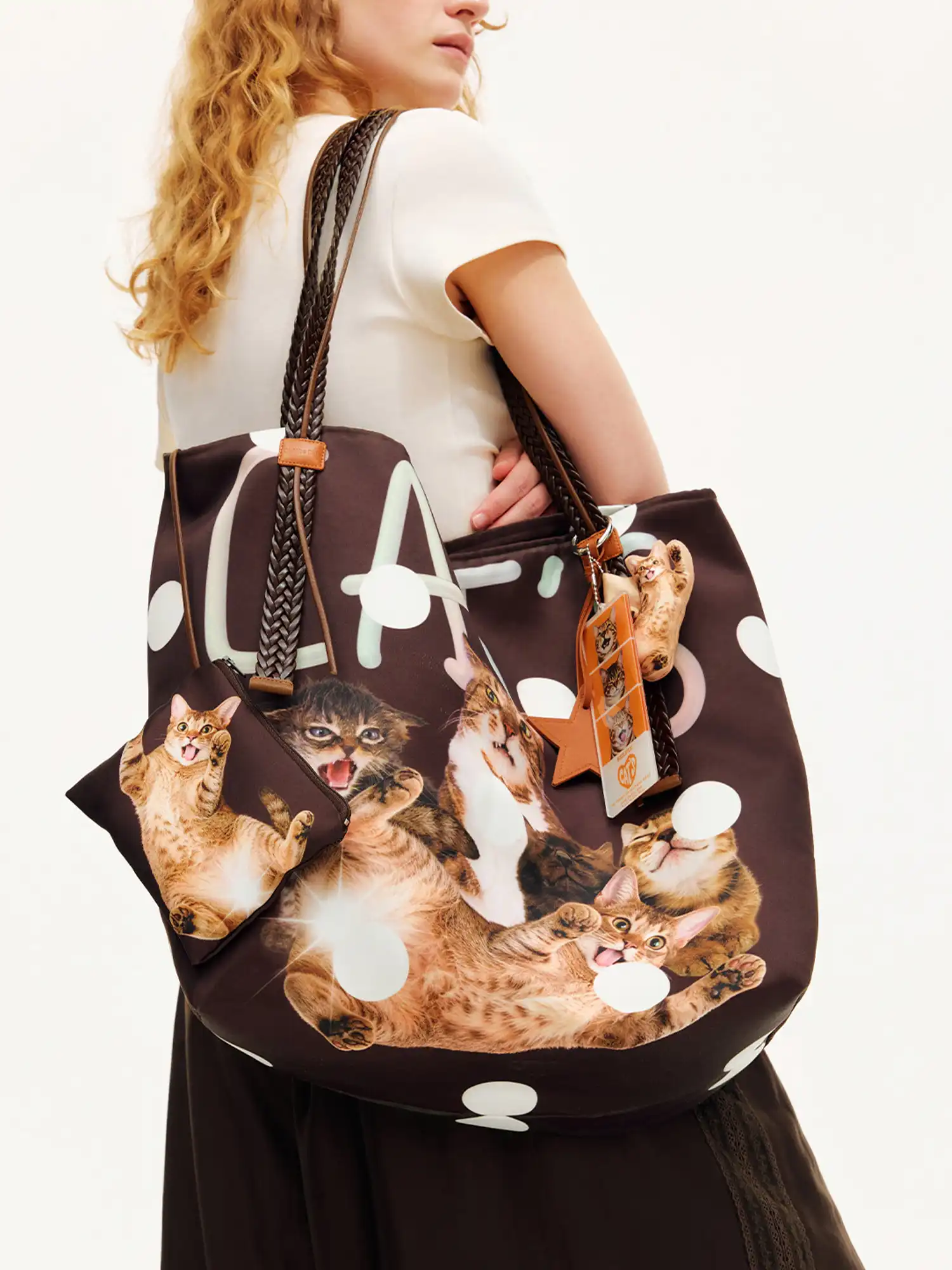 Polka Dot Cat Large Capacity Tote Bag - Image 3