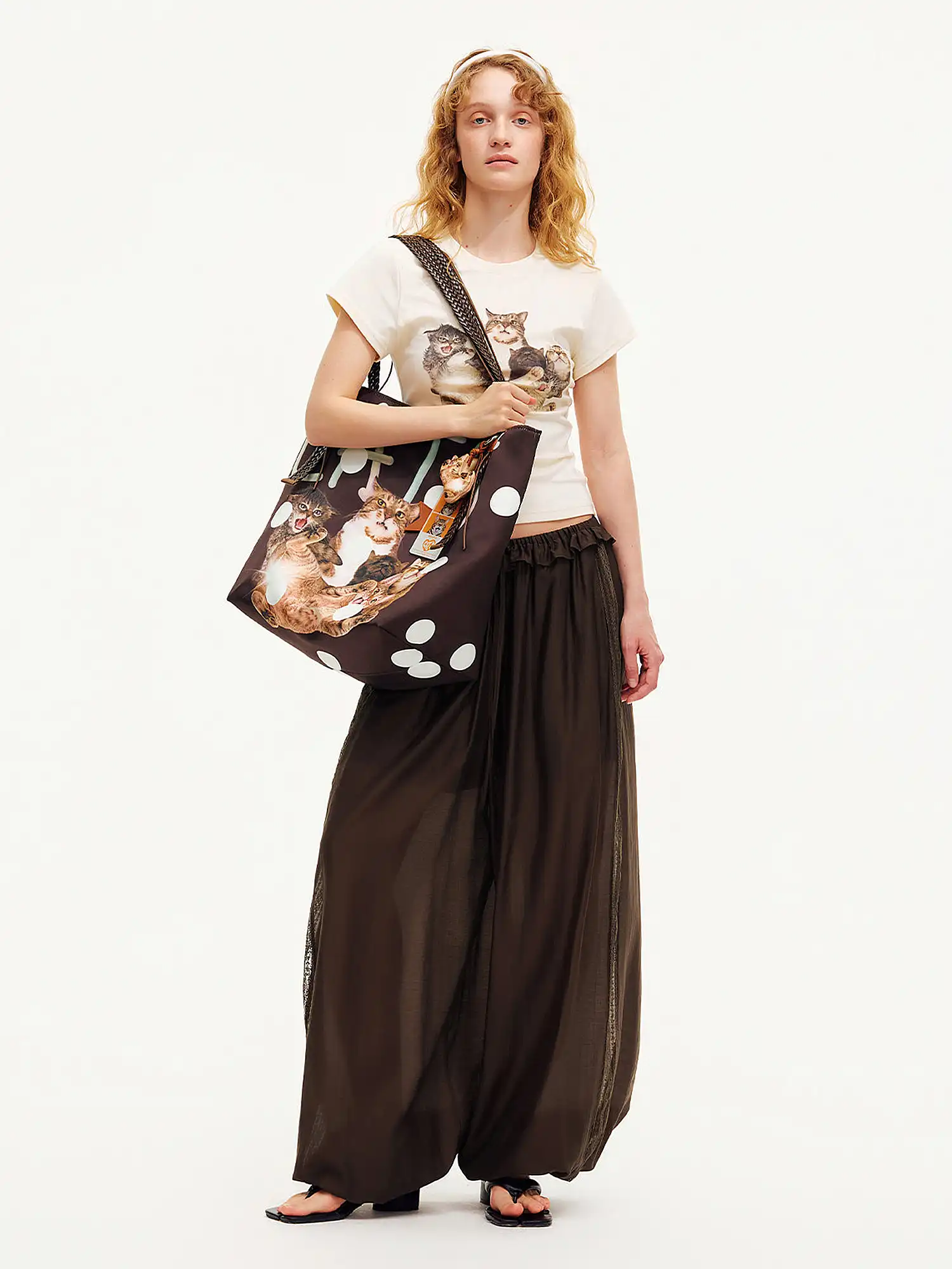 Polka Dot Cat Large Capacity Tote Bag - Image 5