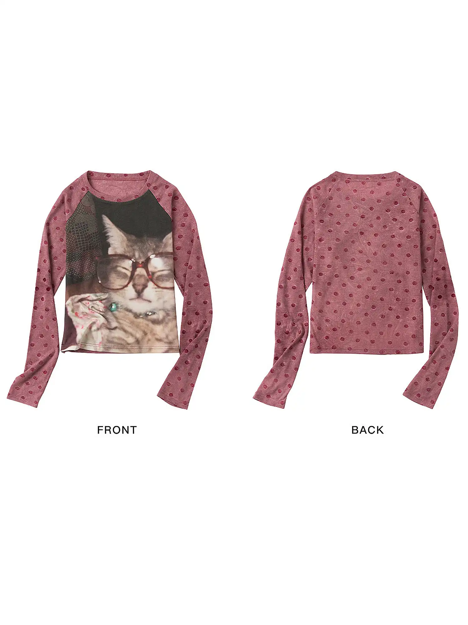 Polka Dot Cat Long Sleeve Knit Top - Image 3