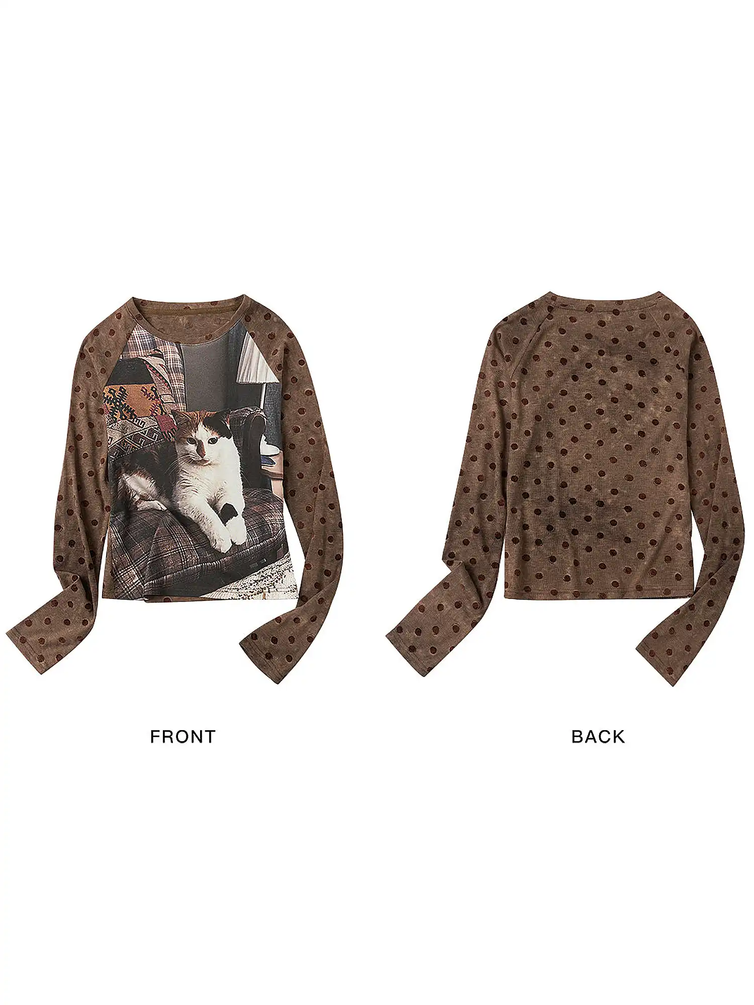 Polka Dot Cat Long Sleeve Knit Top - Image 9