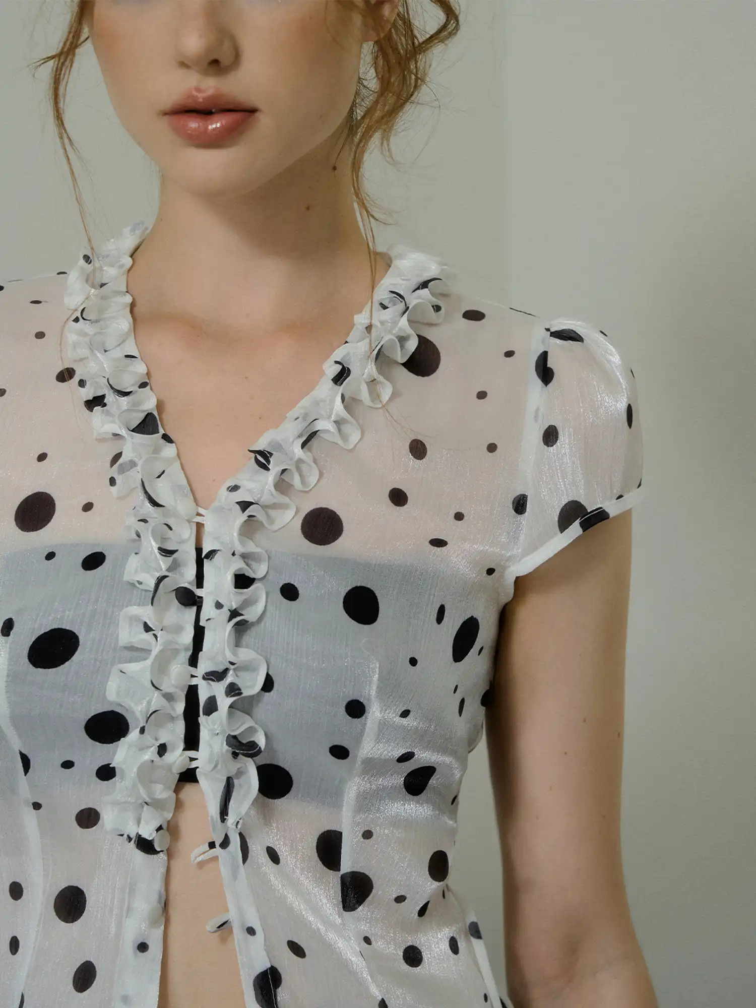 Polka Dot Semi-Sheer Chiffon Blouse - Image 4