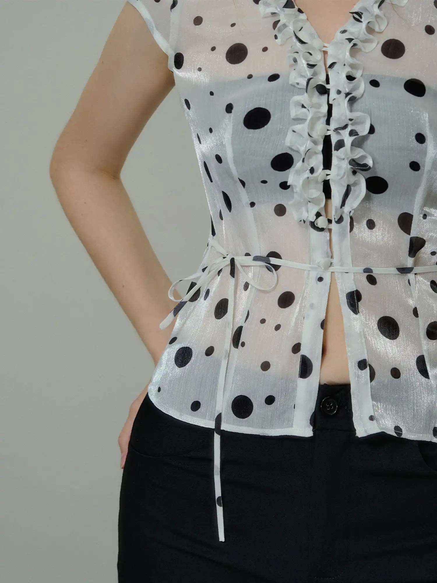 Polka Dot Semi-Sheer Chiffon Blouse - Image 5
