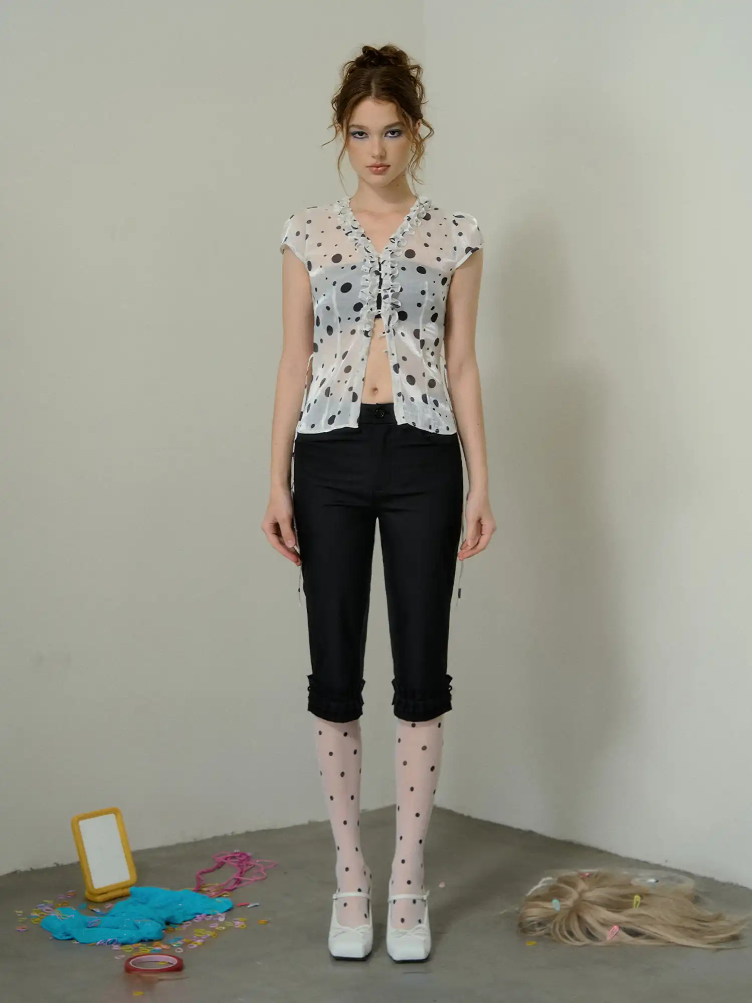 Polka Dot Semi-Sheer Chiffon Blouse - Image 6