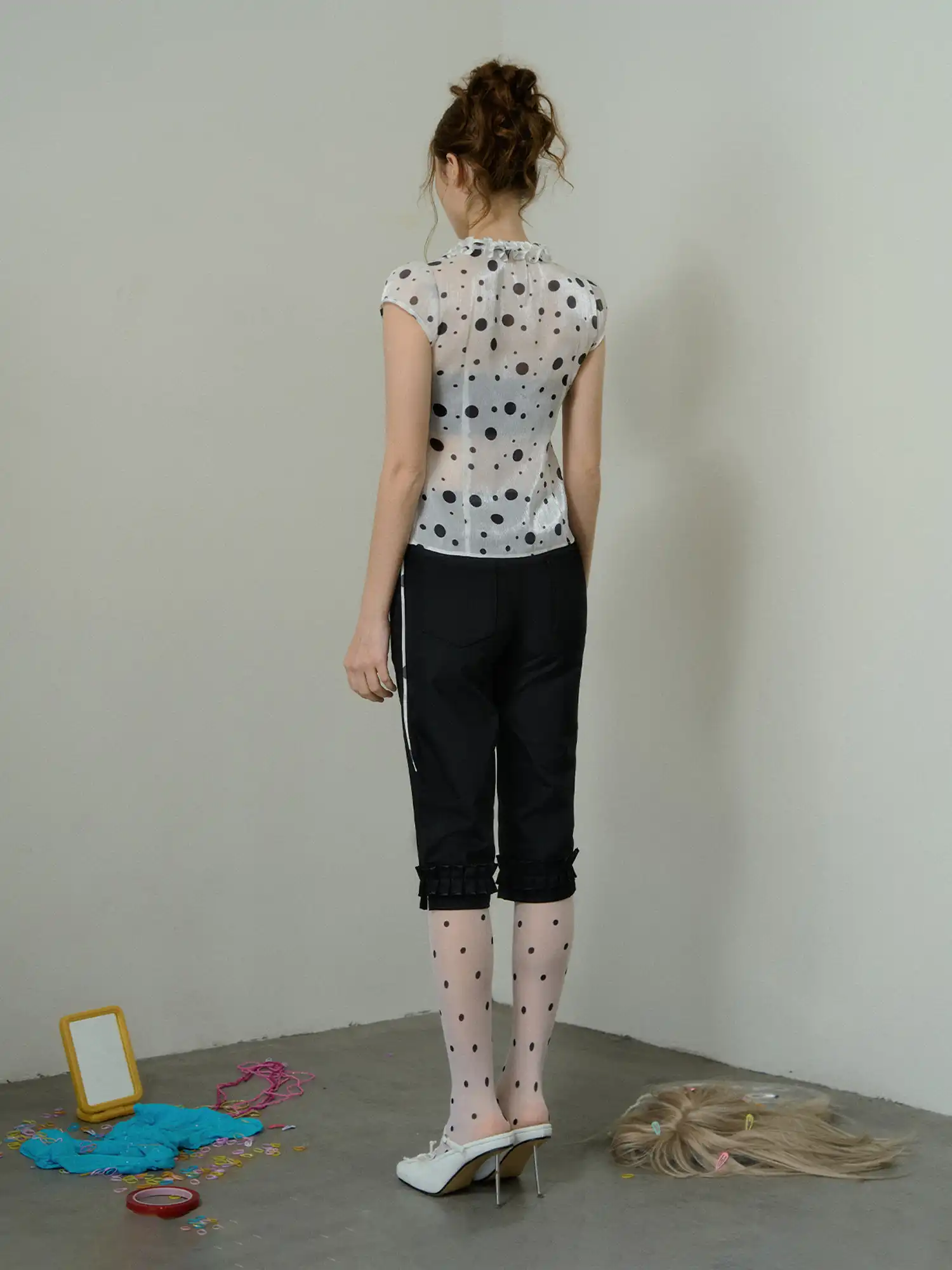 Polka Dot Semi-Sheer Chiffon Blouse - Image 7