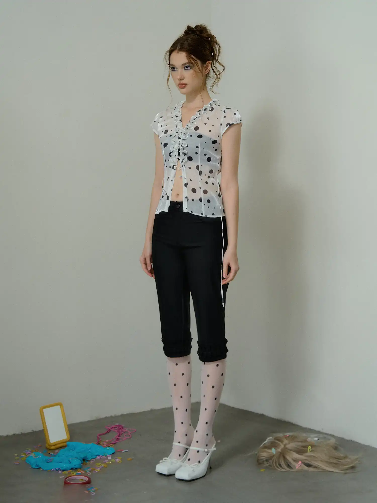 Polka Dot Semi-Sheer Chiffon Blouse - Image 8