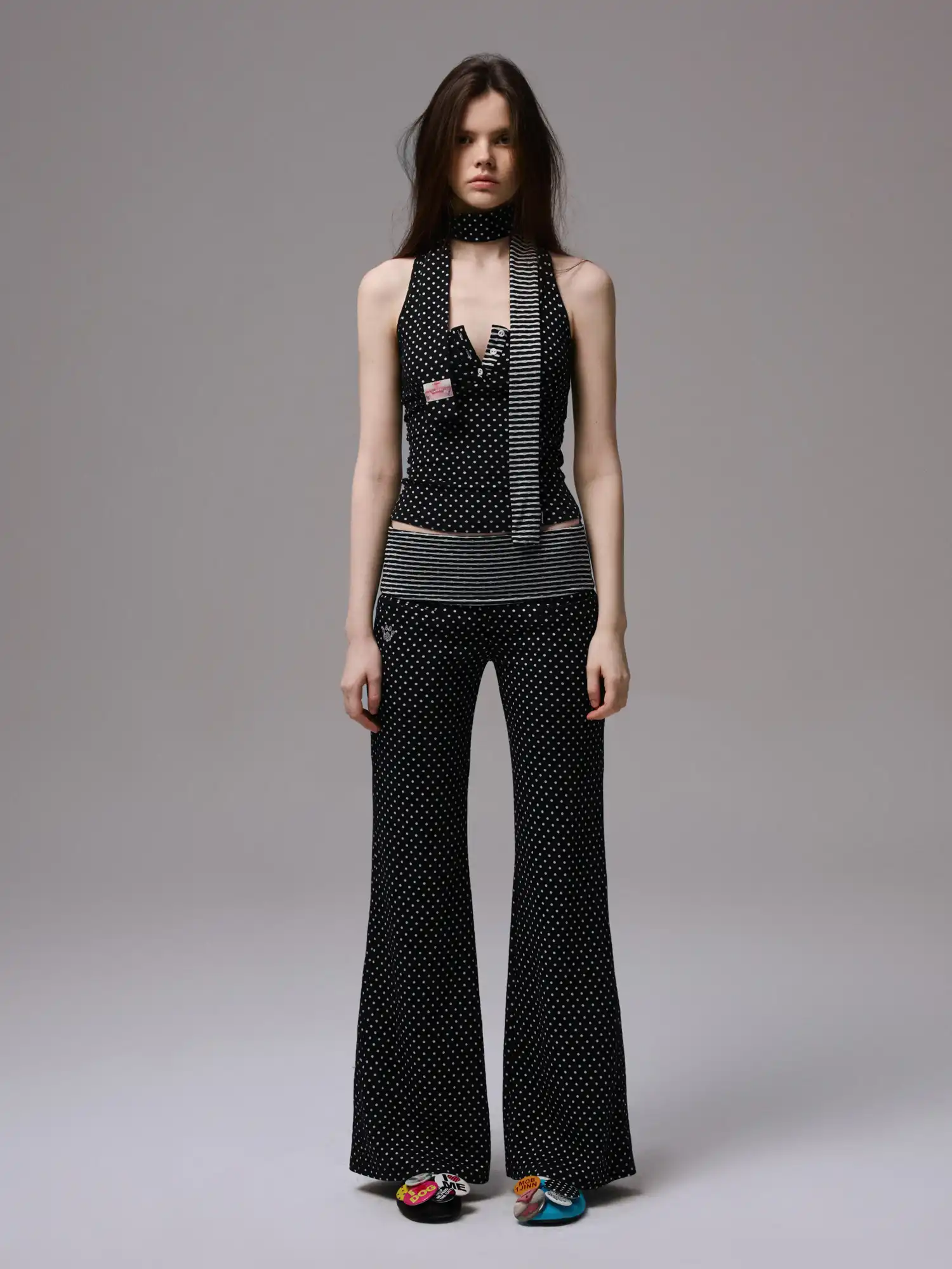 Y2K Polka Dot Foldover Flared Leggings Set - Image 3