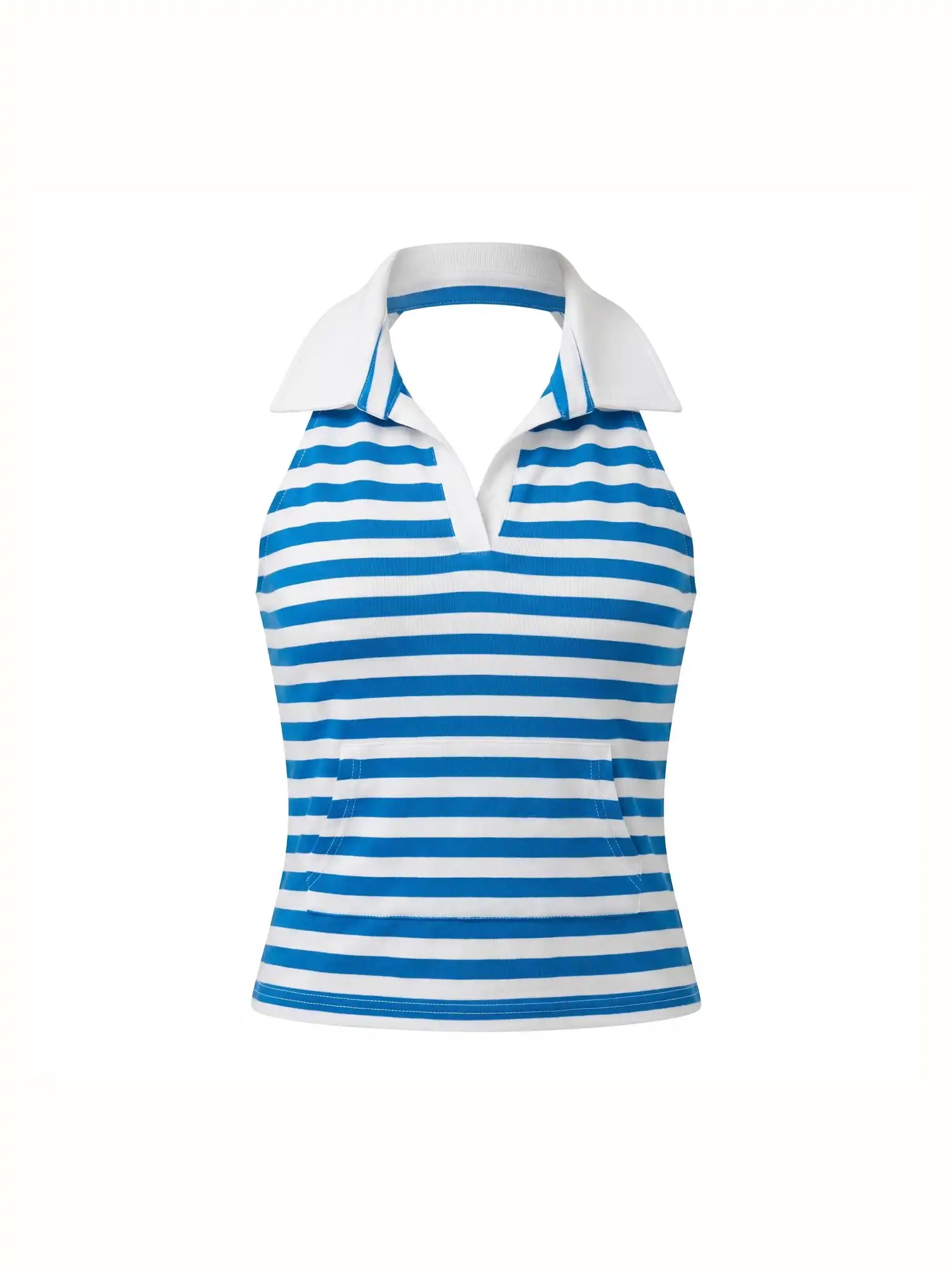 Polo Collar Striped Halter Open Back Top - Image 3