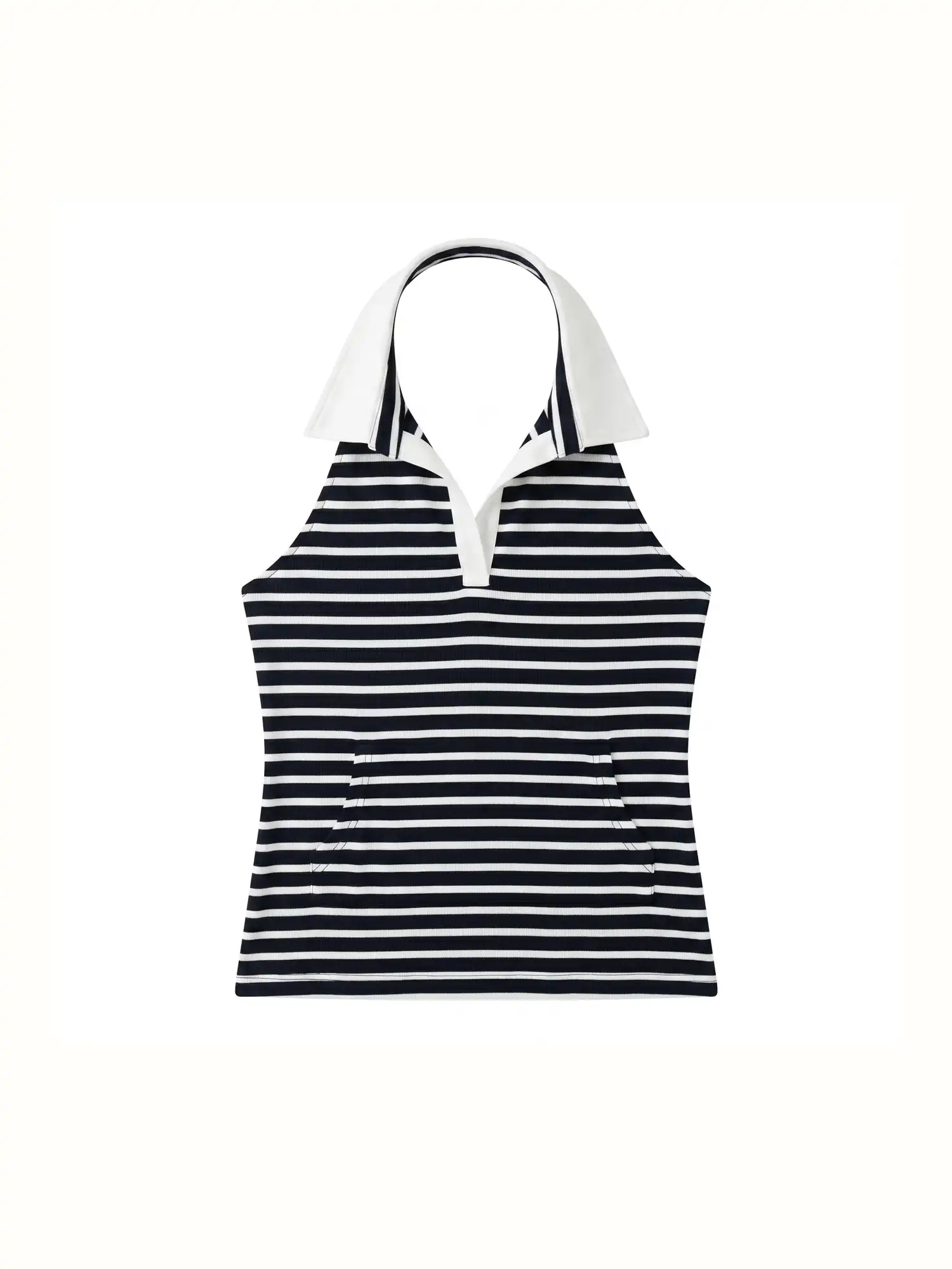 Polo Collar Striped Halter Open Back Top - Image 8