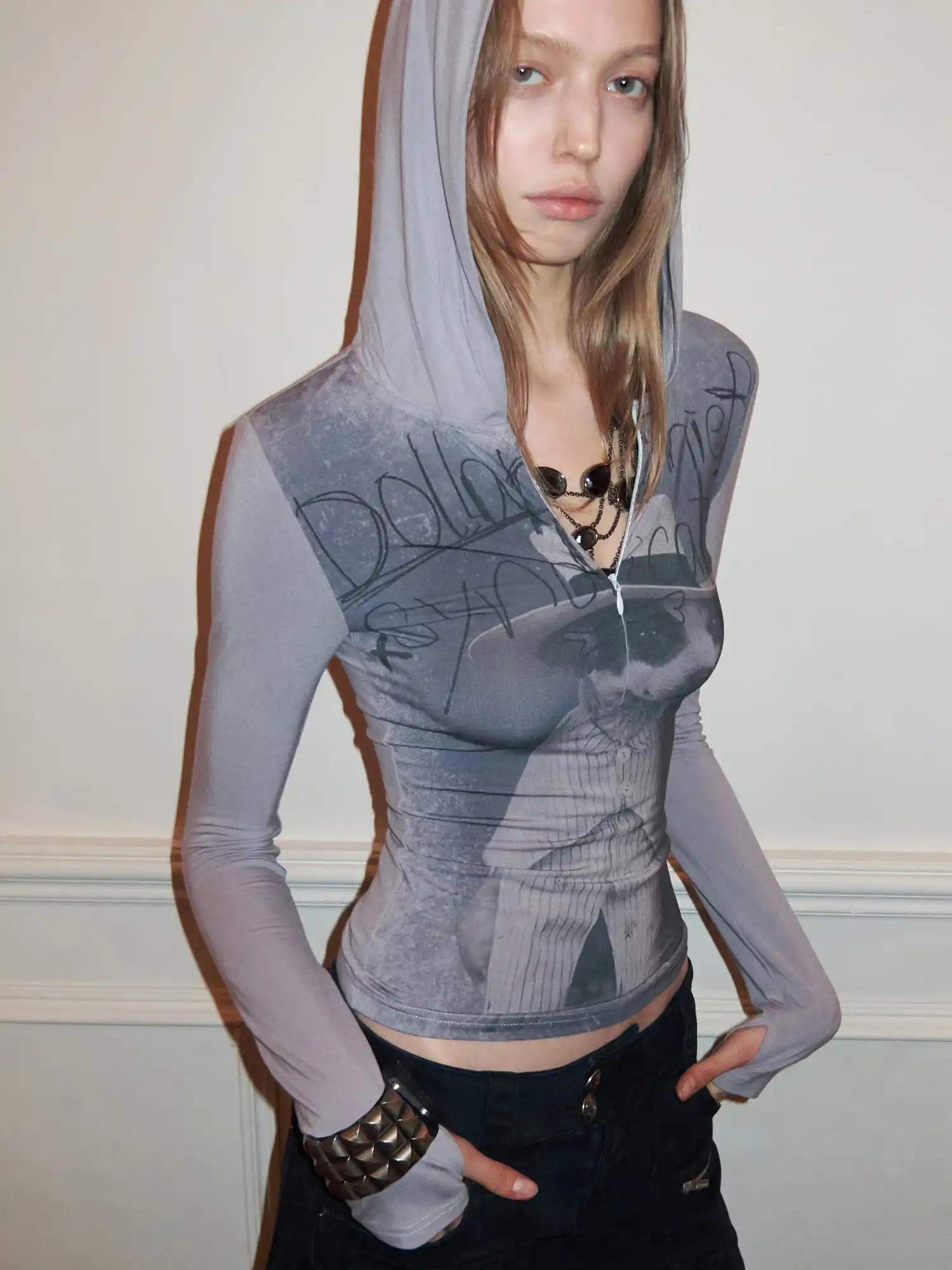 Post-Apocalyptic Puppy Fitted Zip Hoodie Tee