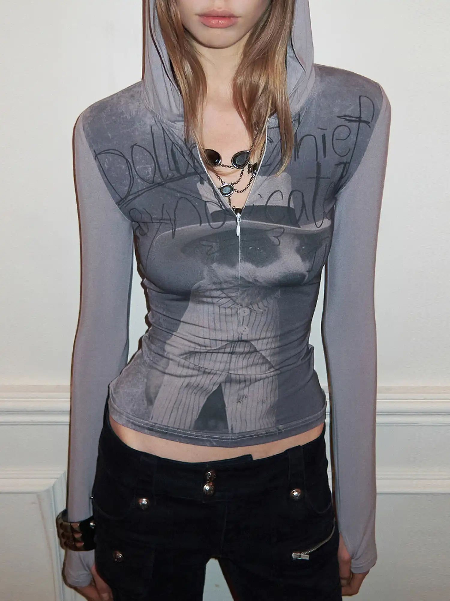 Post-Apocalyptic Puppy Fitted Zip Hoodie Tee - Image 2