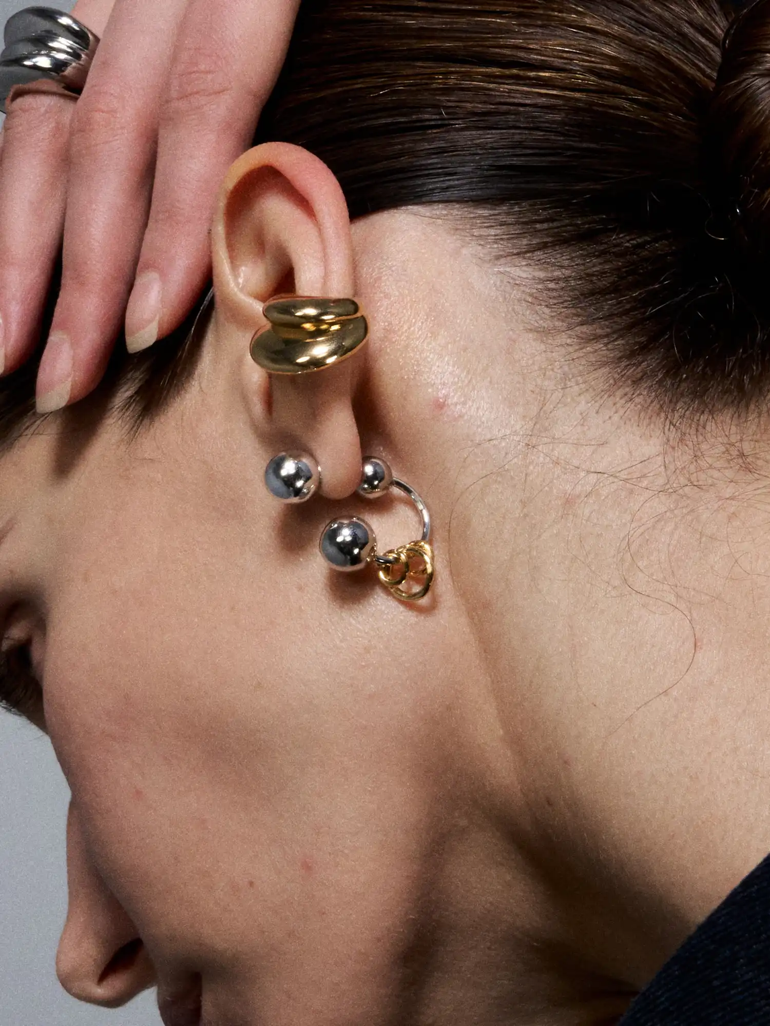 Punk Silver Ball Earrings - Image 3