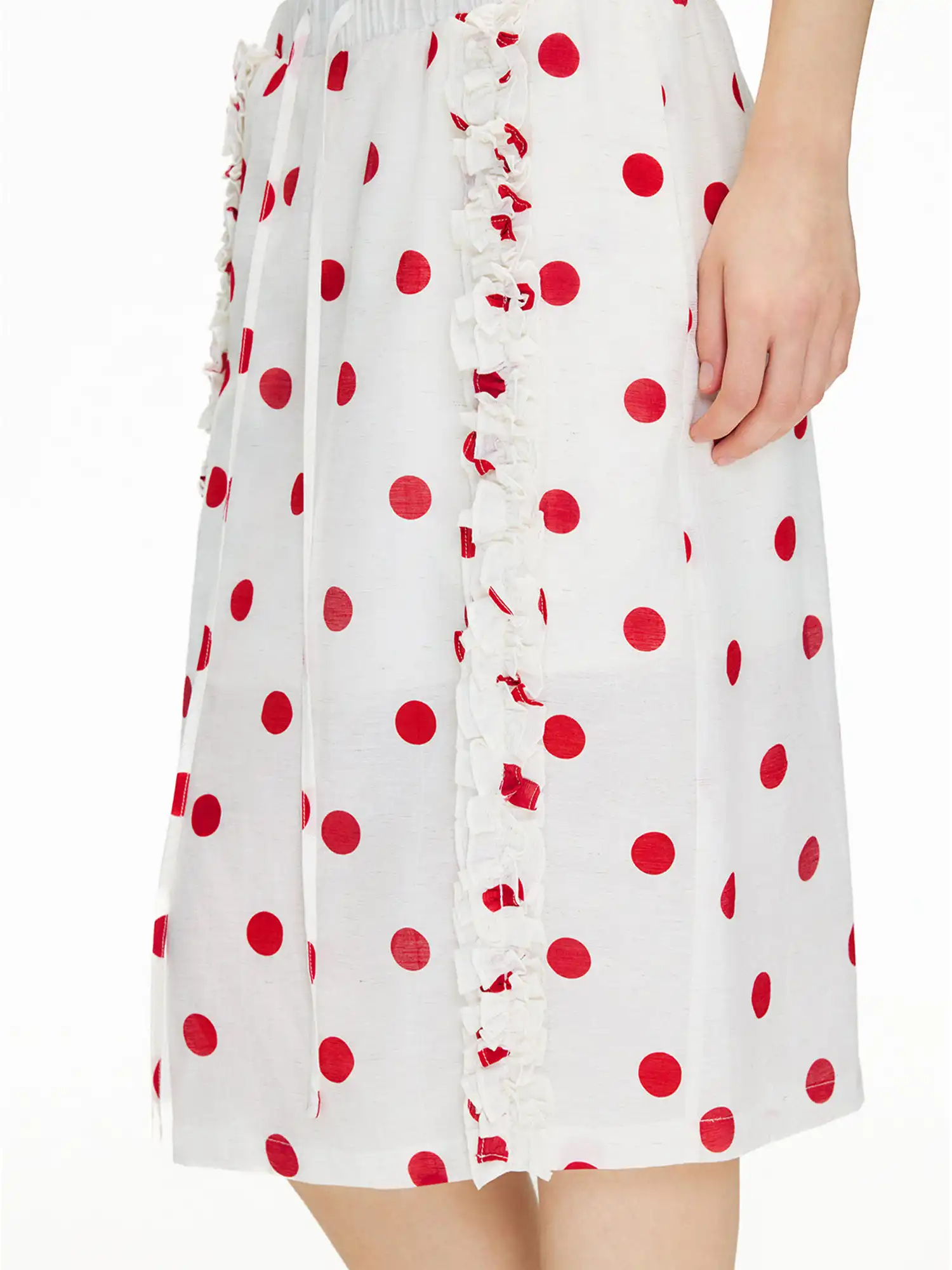 Red Polka Dot Ruffle Midi Skirt