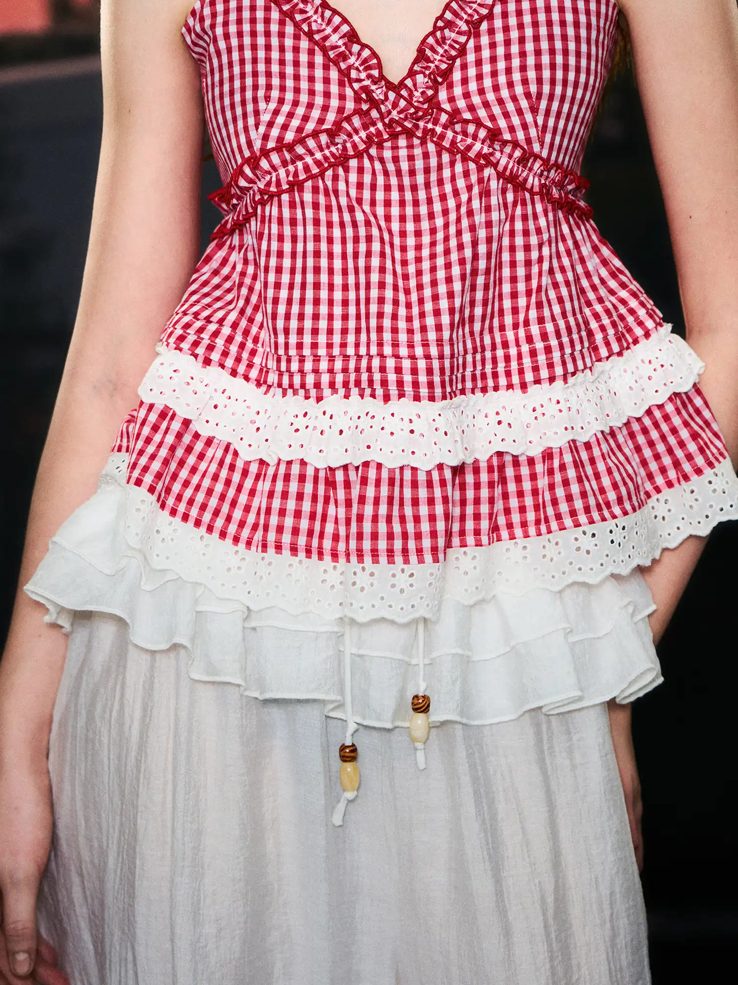 Red Ruffled Gingham Babydoll Top - Image 3