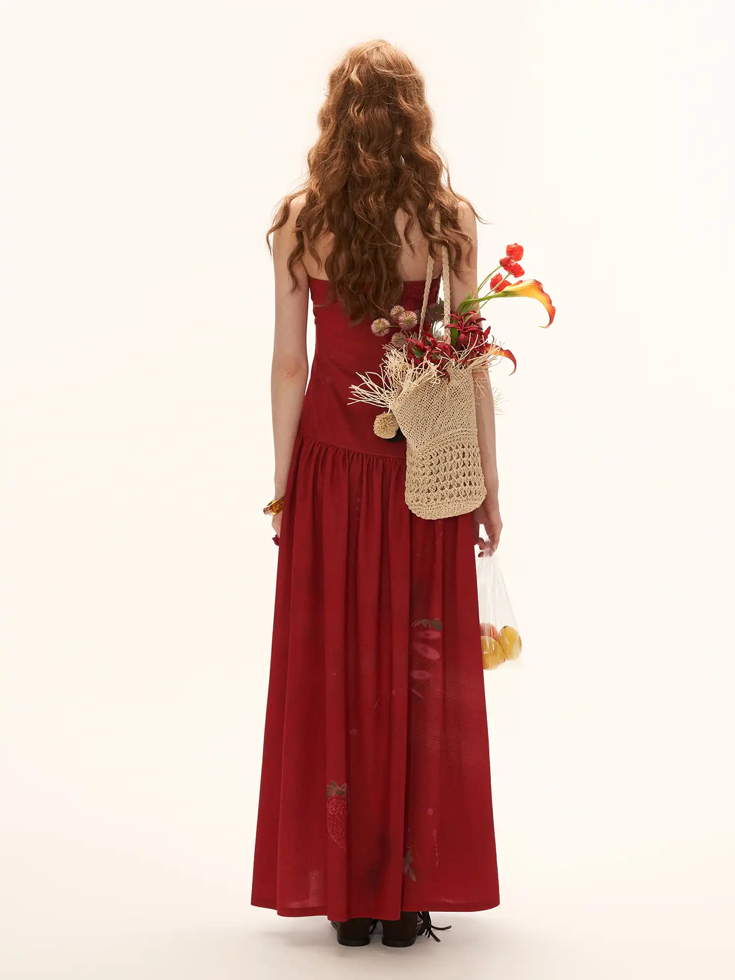 Red Strawberry High Slit Bandeau Maxi Dress - Image 6