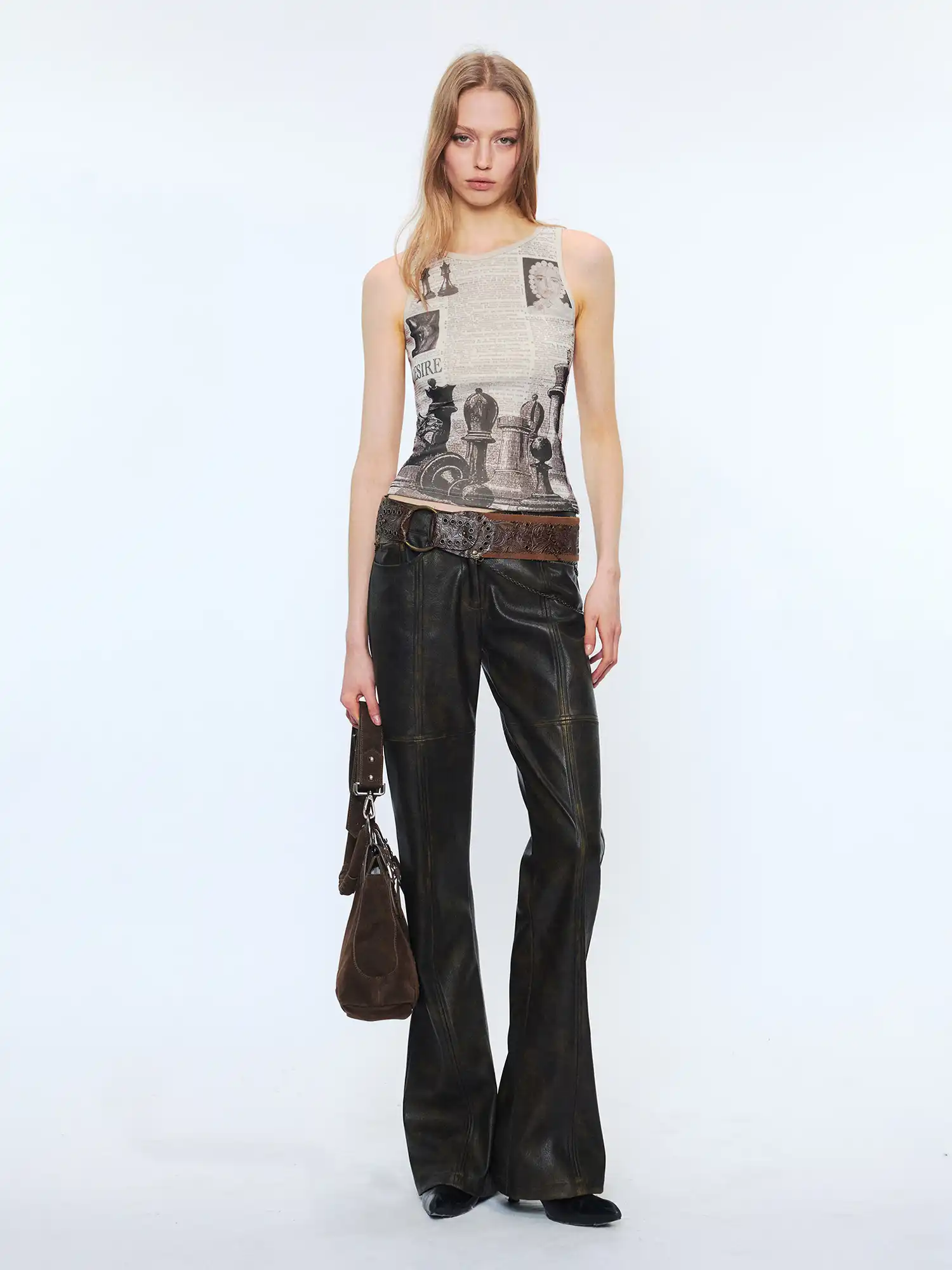 Reversible Newsprint Cami Top With Edgy Deconstructed Aesthetic - Image 11