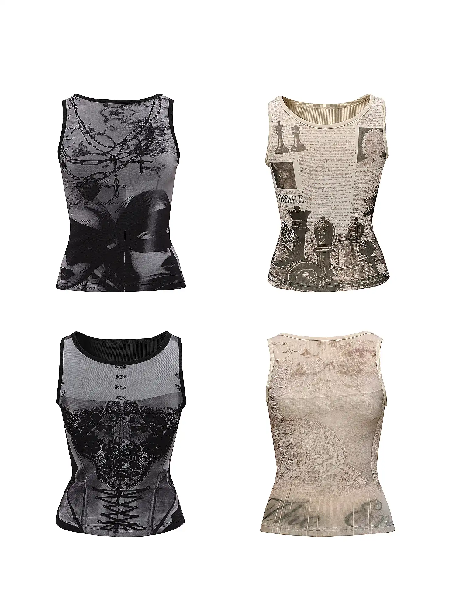 Reversible Newsprint Cami Top With Edgy Deconstructed Aesthetic - Image 14