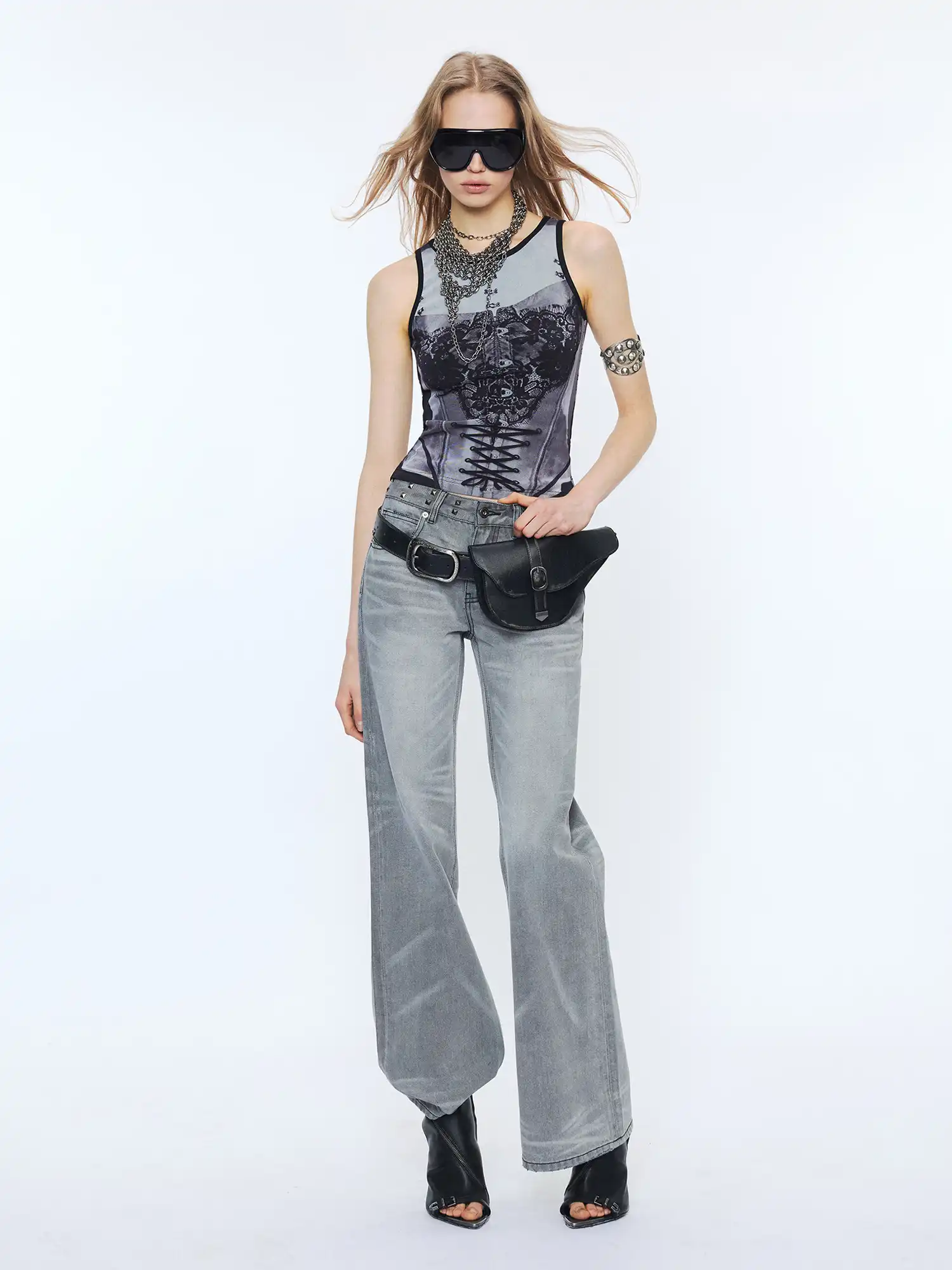 Reversible Newsprint Cami Top With Edgy Deconstructed Aesthetic - Image 4