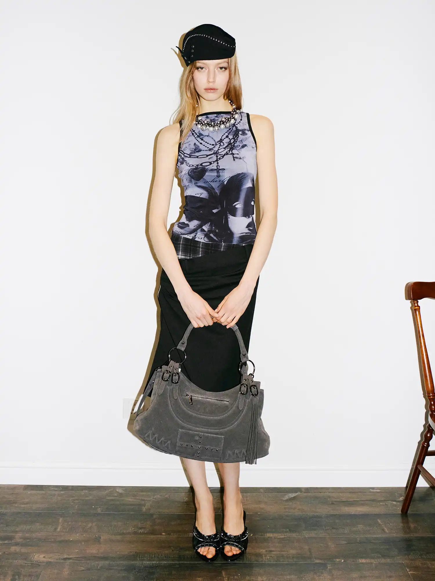 Reversible Newsprint Cami Top With Edgy Deconstructed Aesthetic - Image 5