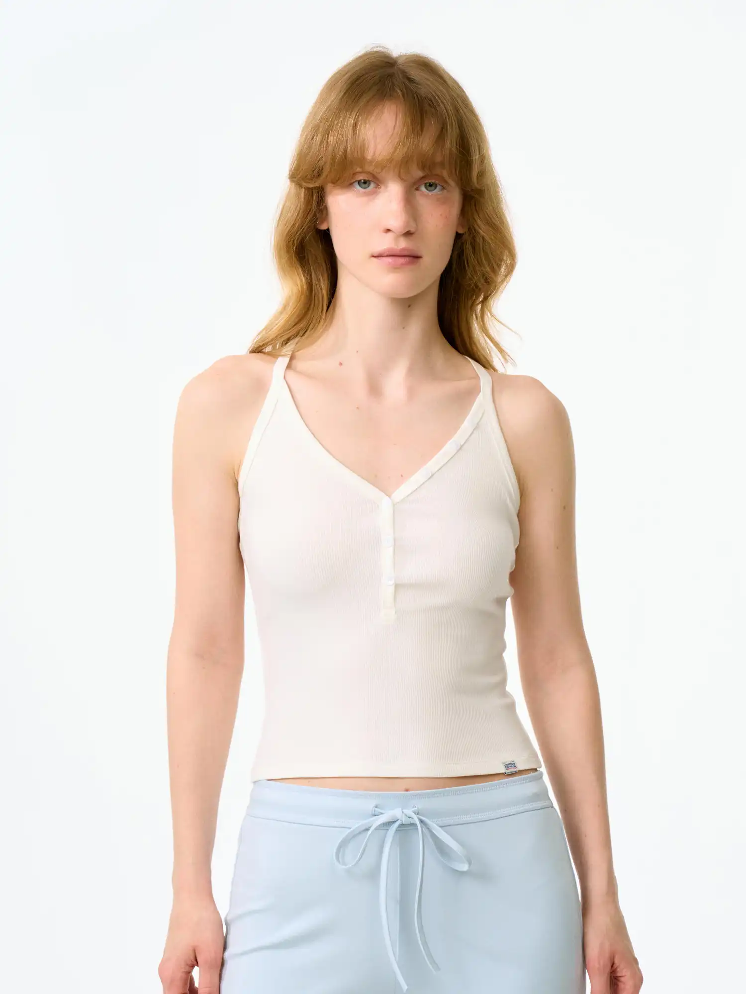 Ribbed Henley Crop Racerback Tank Top - Image 13