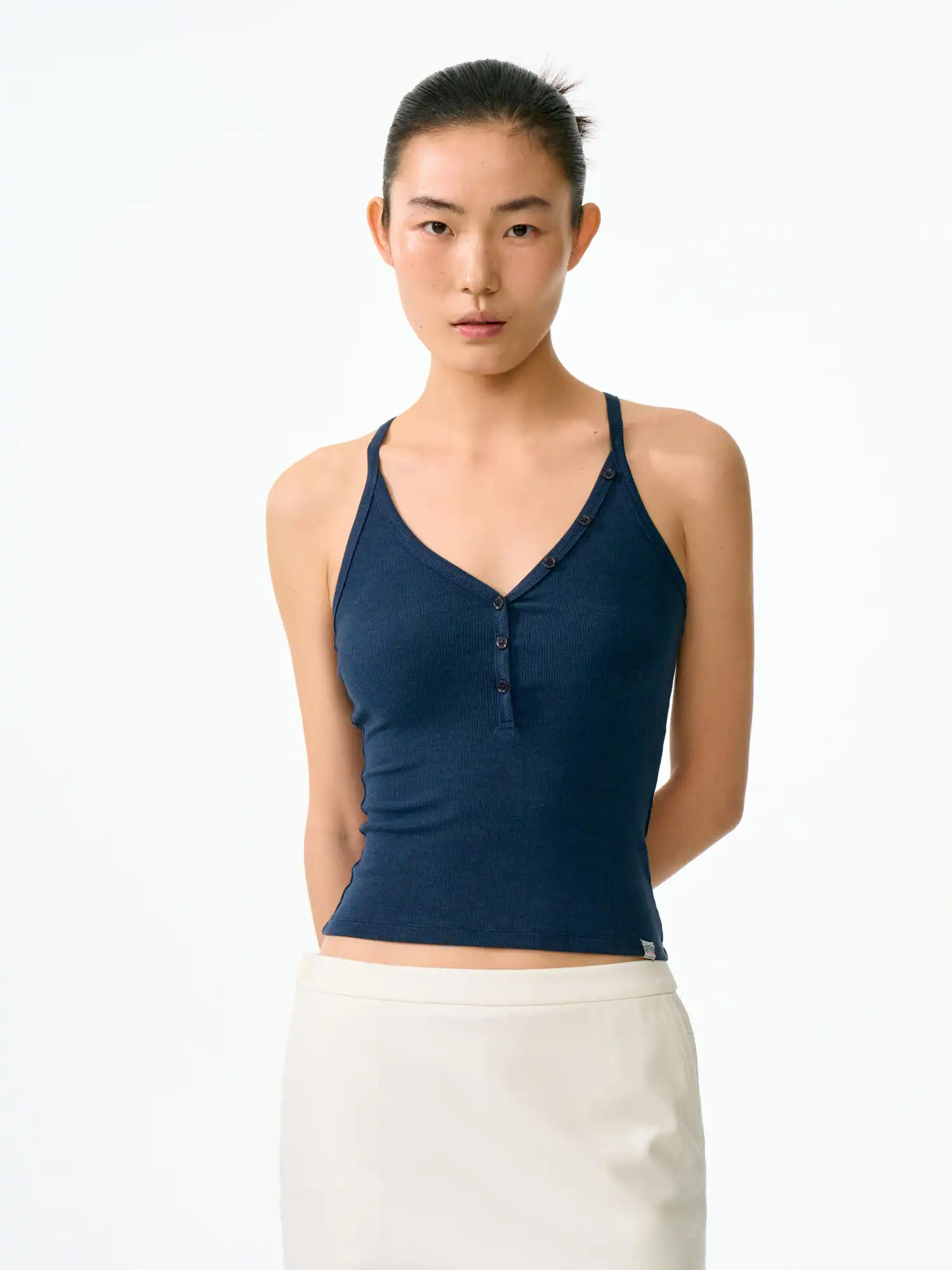 Ribbed Henley Crop Racerback Tank Top - Image 5