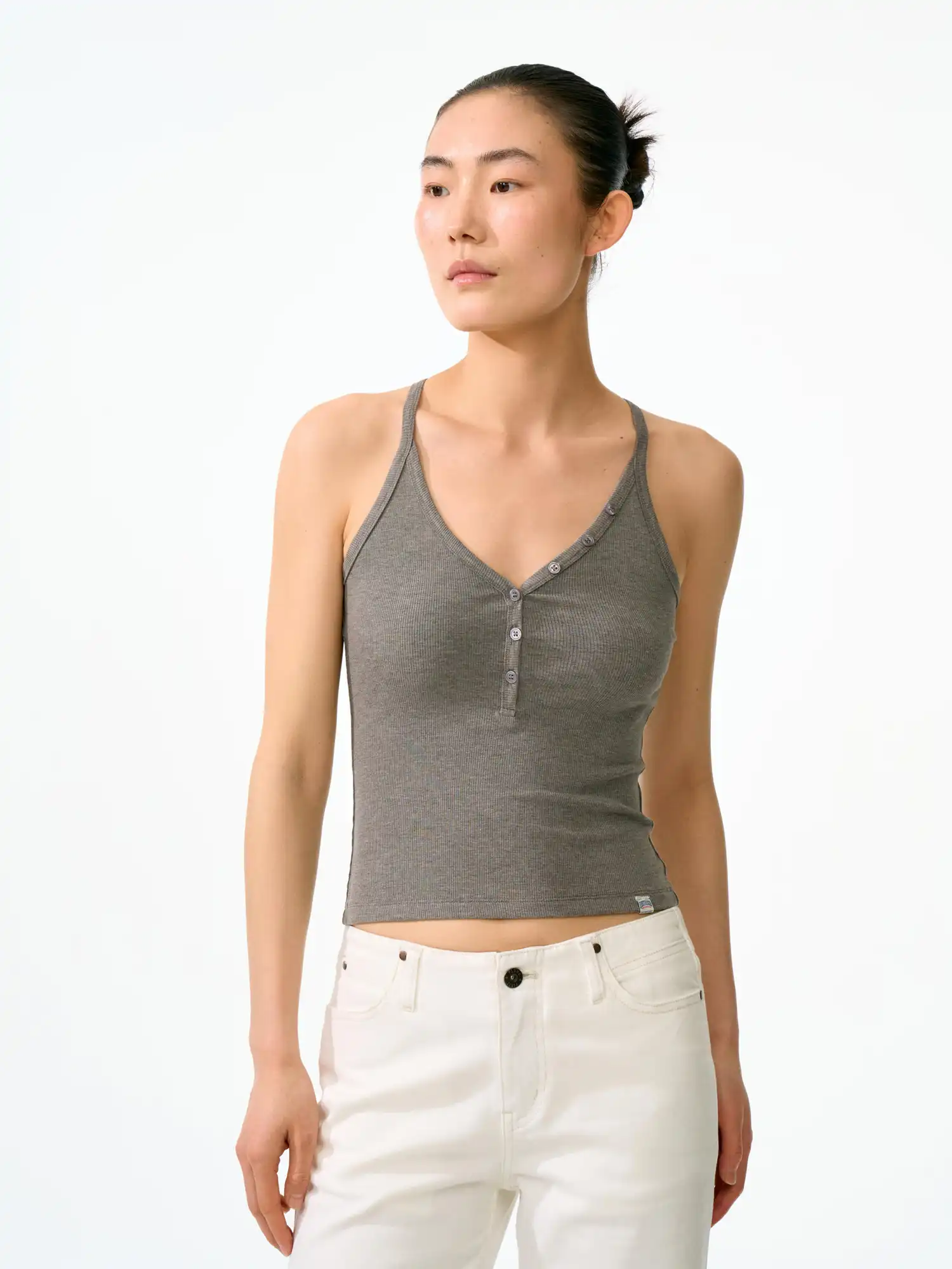 Ribbed Henley Crop Racerback Tank Top - Image 9