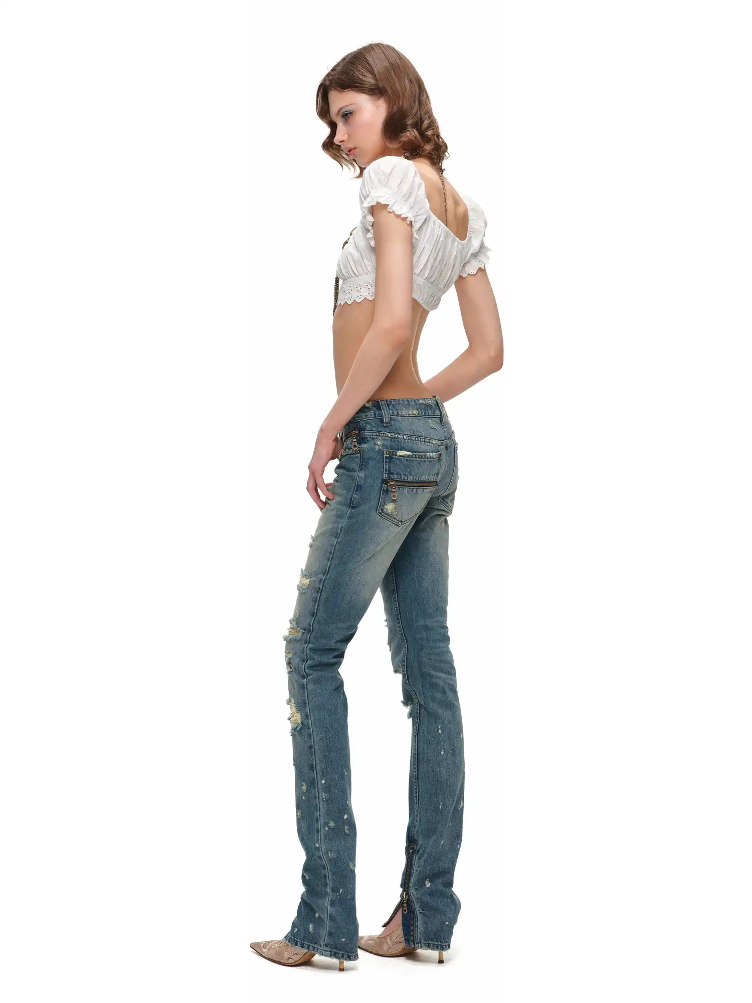 Rose Jacquard Shirred Bardot Crop Top - Image 5