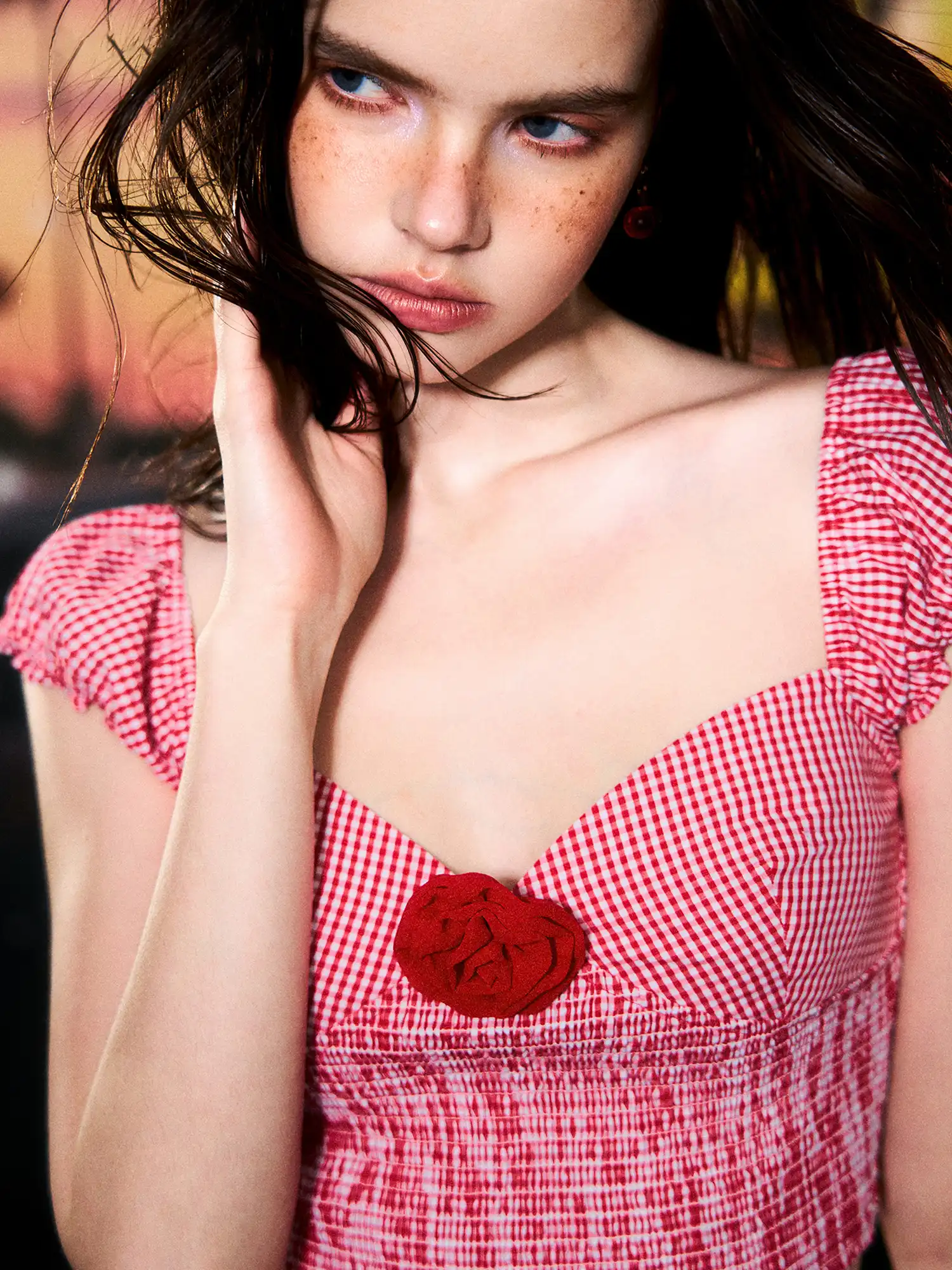 Rosette Smocked Red Gingham Crop Top - Image 3