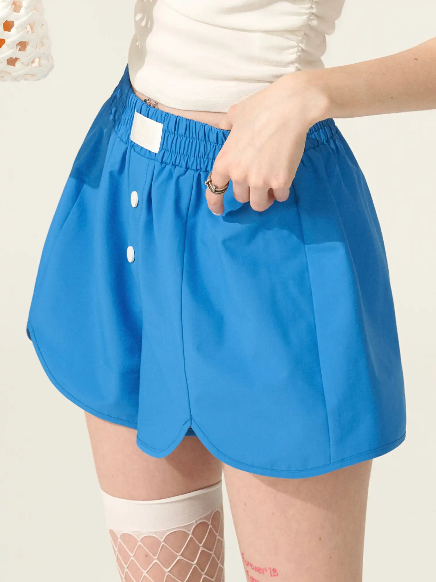 Royal Blue High Waisted Button-Fly Sweat Shorts - Image 2
