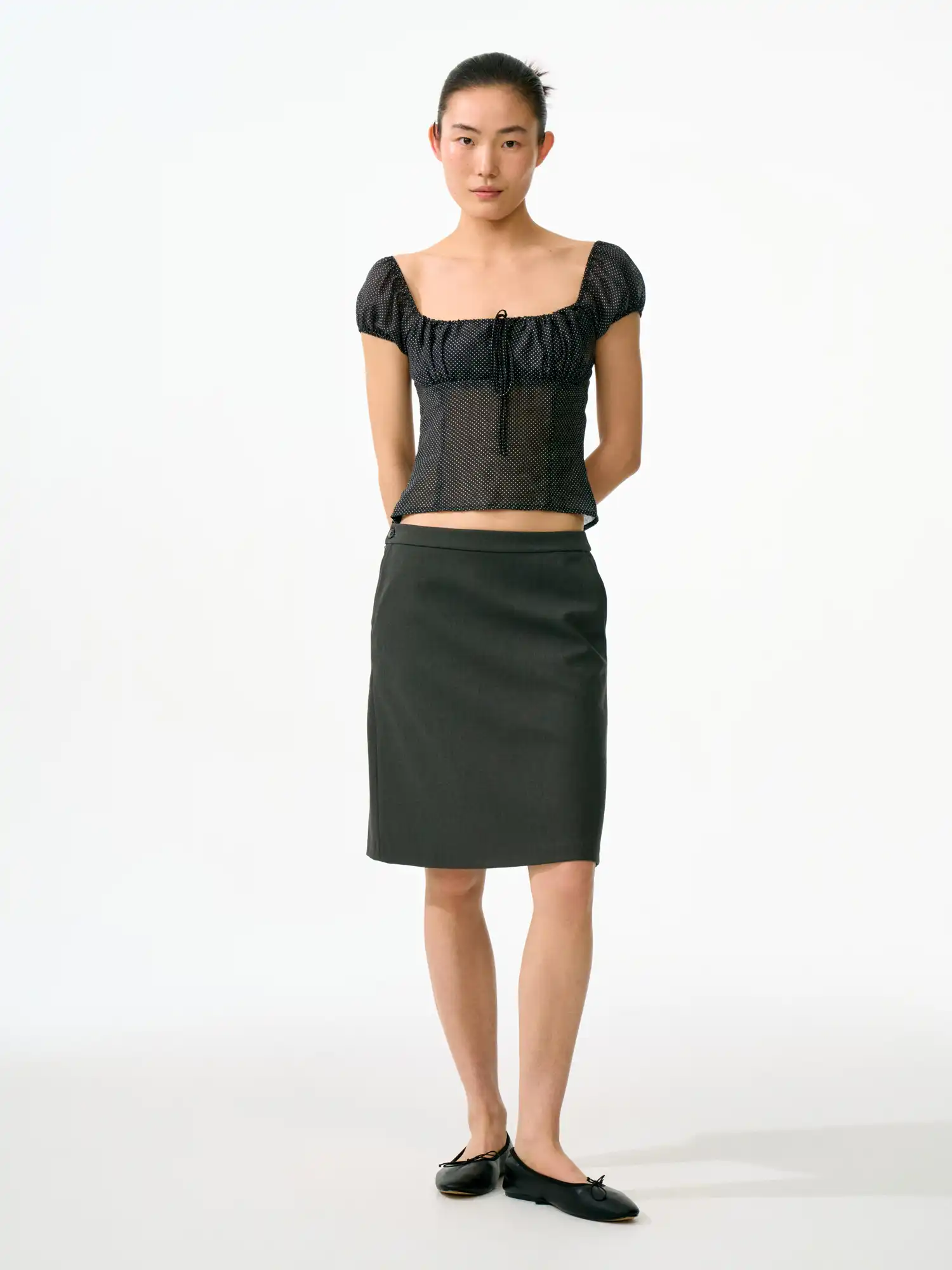 Ruched Bustier-Style Polka Dot Cropped Blouse - Image 11