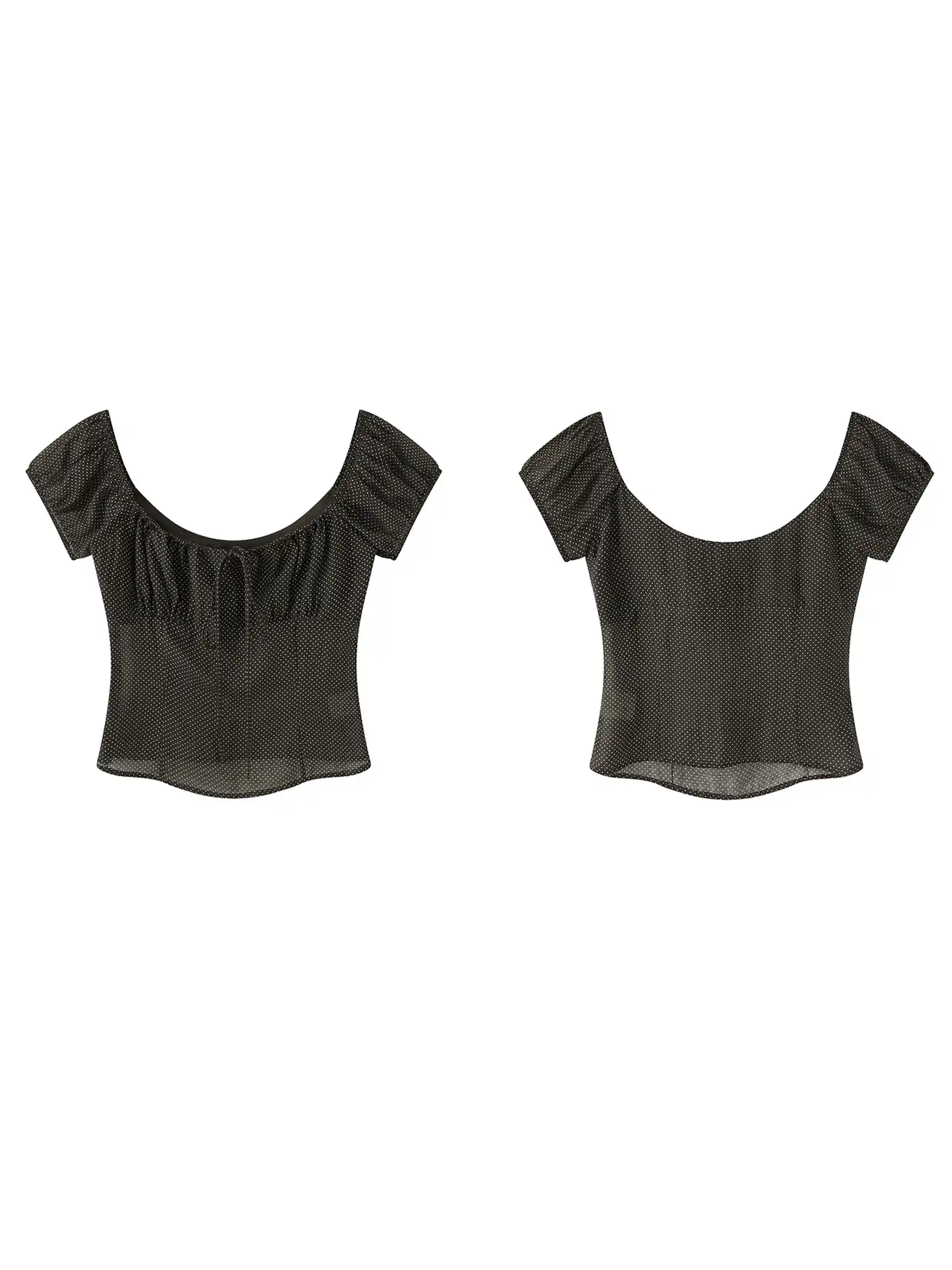 Ruched Bustier-Style Polka Dot Cropped Blouse - Image 13