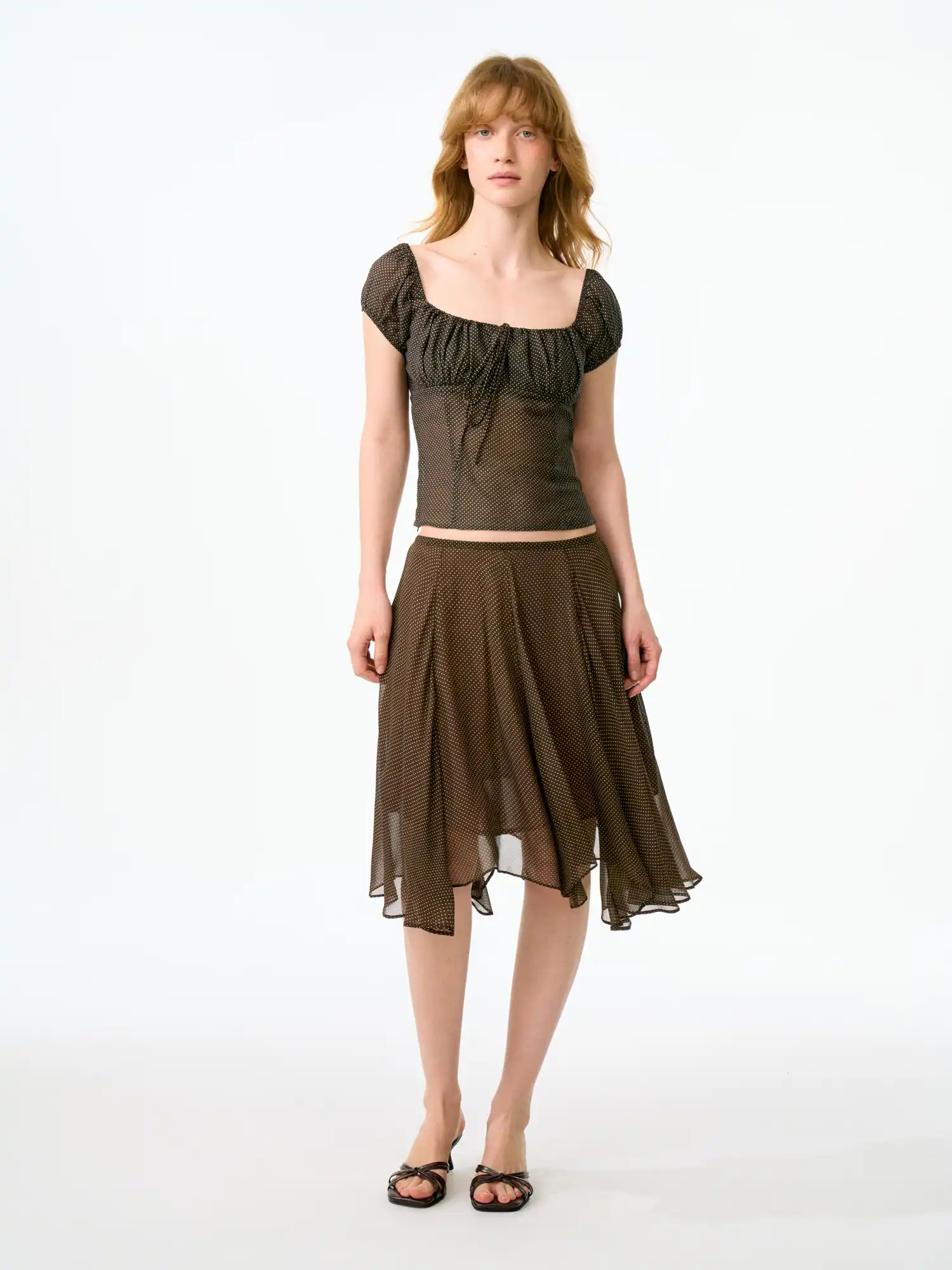 Ruched Bustier-Style Polka Dot Cropped Blouse - Image 3