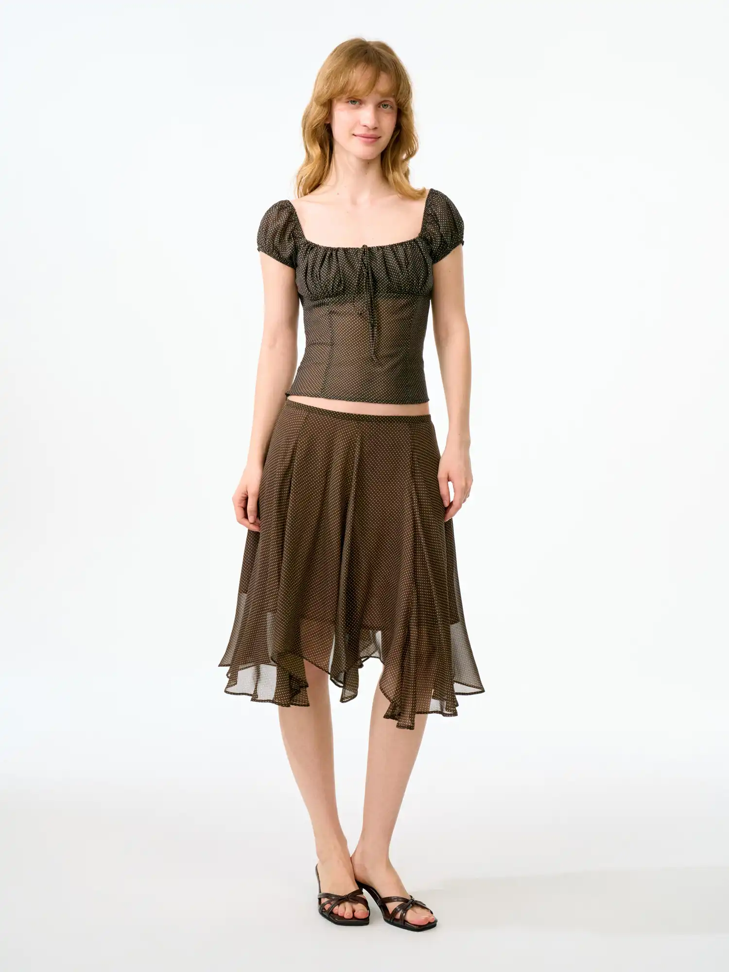 Ruched Bustier-Style Polka Dot Cropped Blouse - Image 4