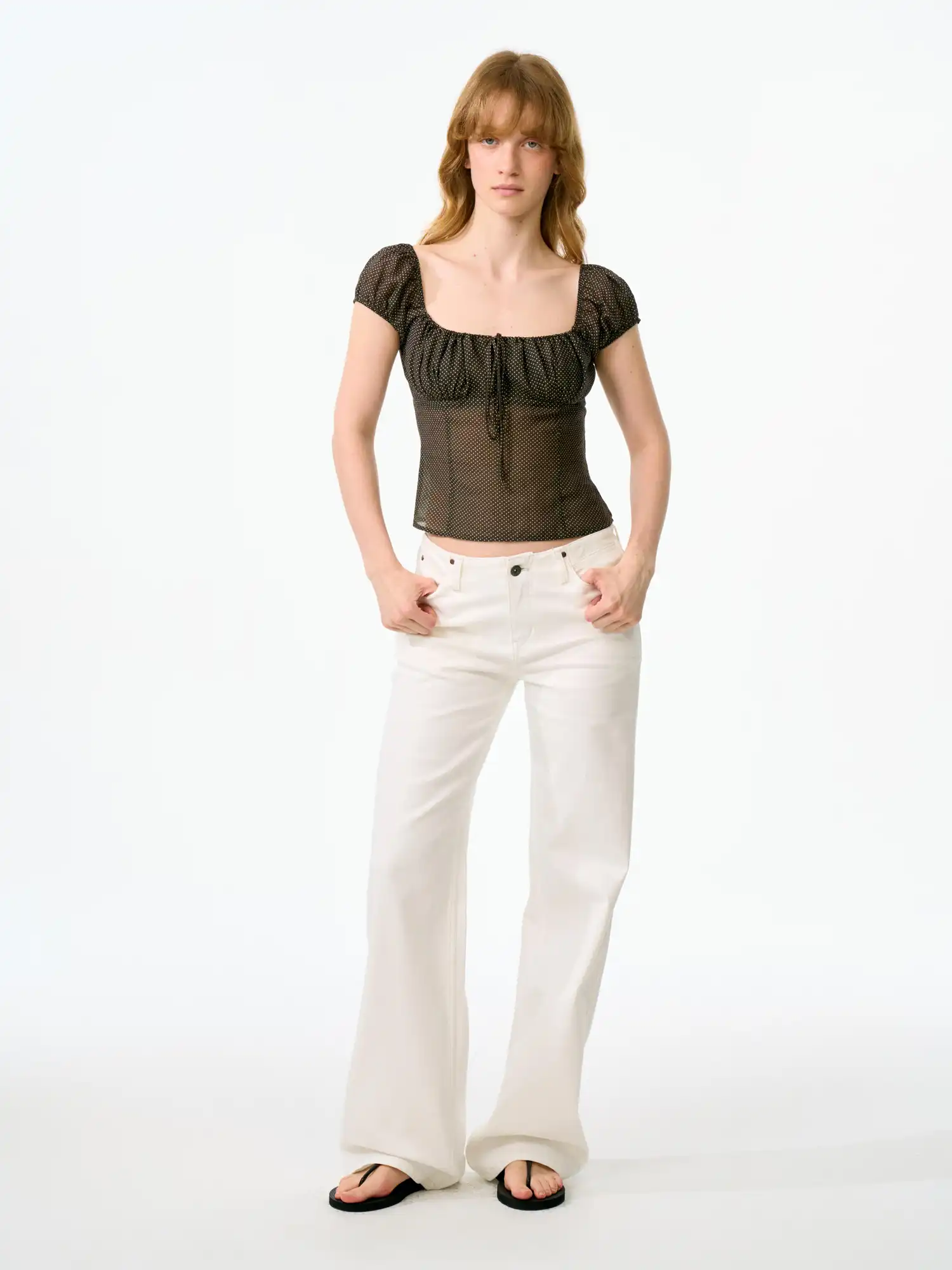 Ruched Bustier-Style Polka Dot Cropped Blouse - Image 5