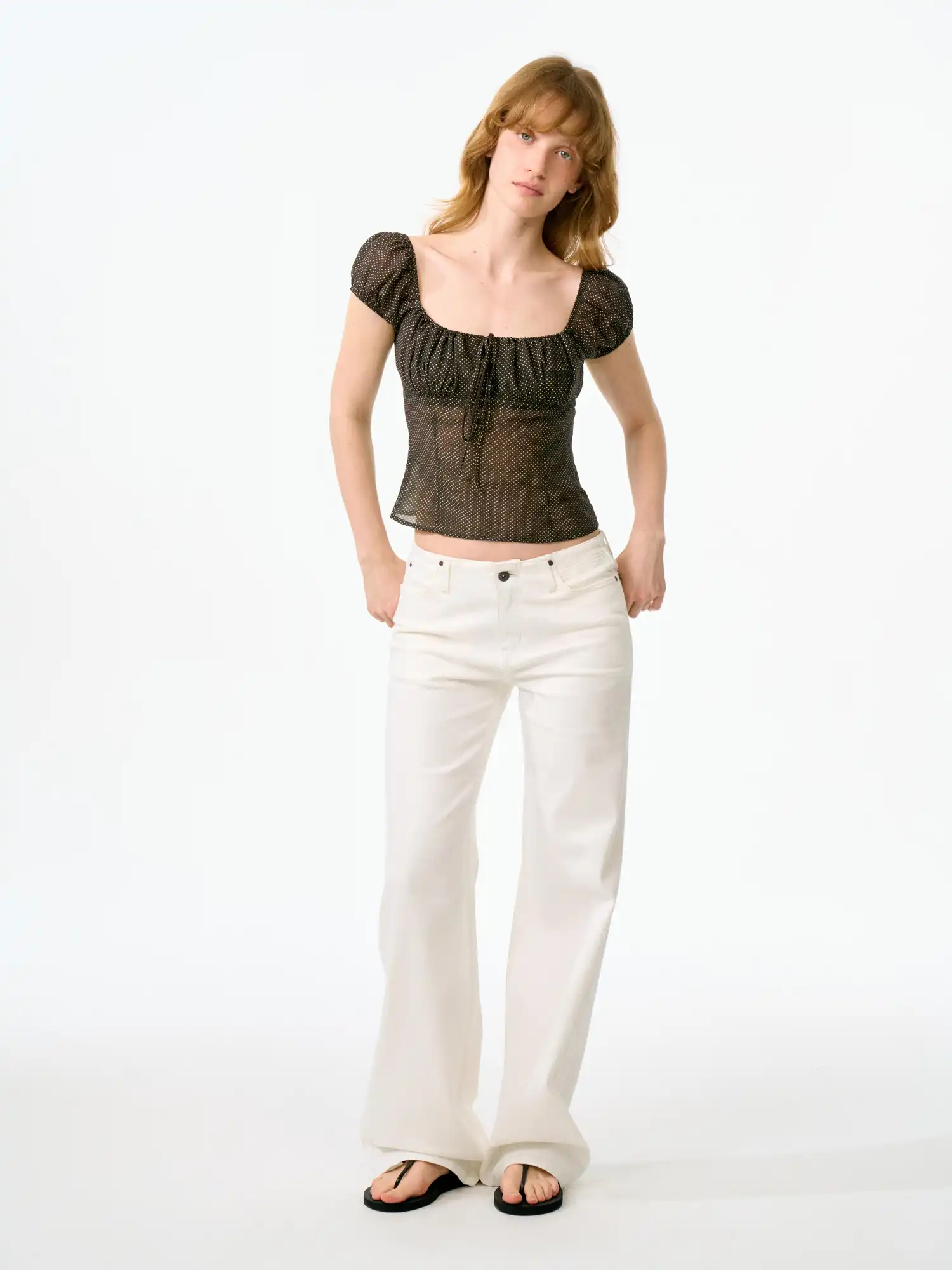 Ruched Bustier-Style Polka Dot Cropped Blouse - Image 6