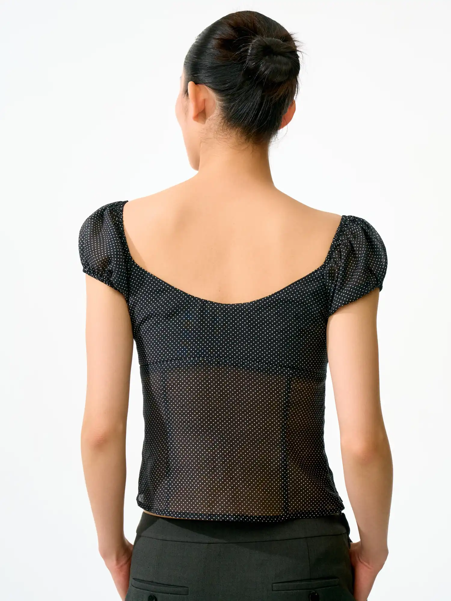 Ruched Bustier-Style Polka Dot Cropped Blouse - Image 8