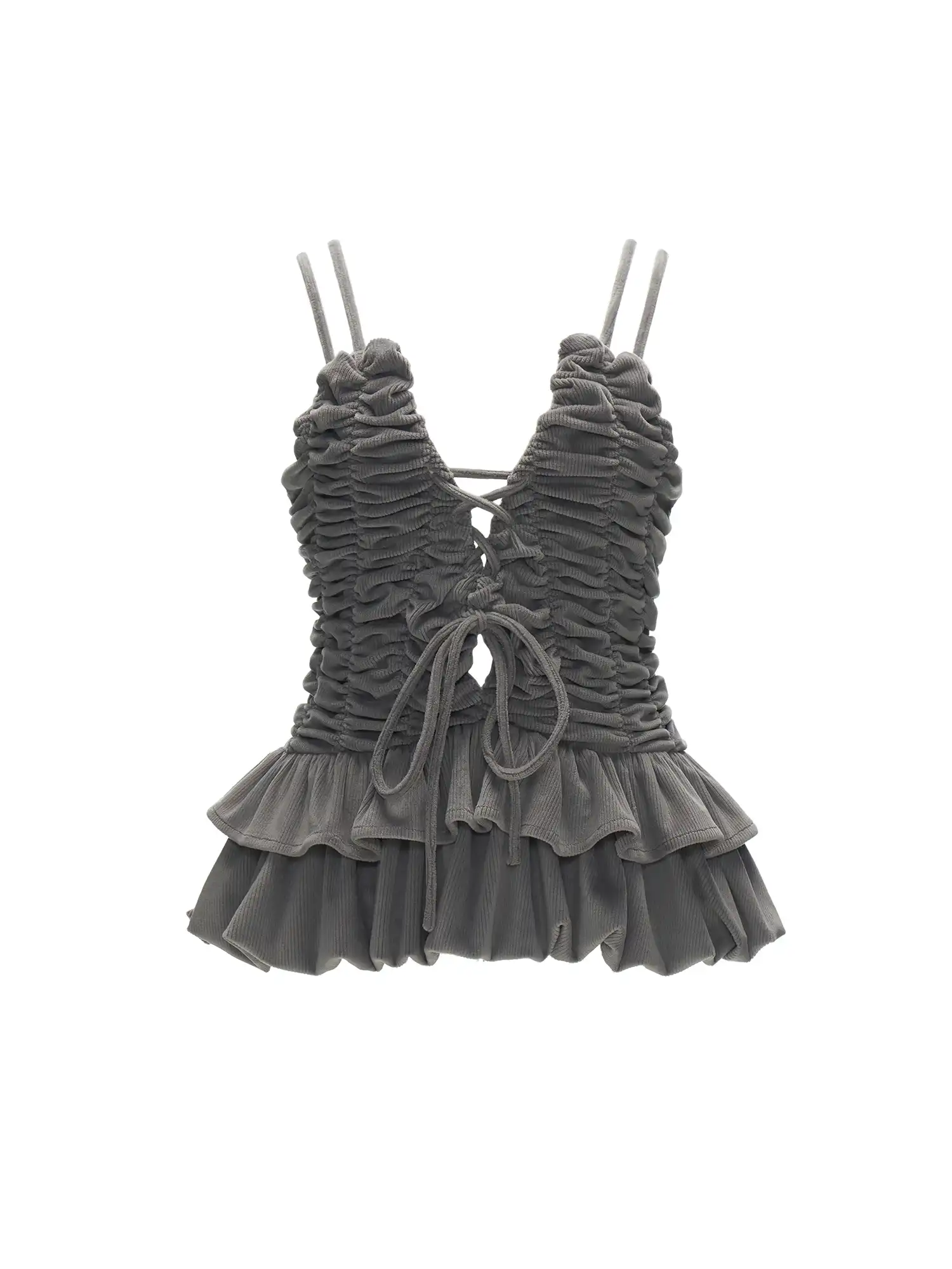 Ruched Corduroy Peplum Tank Top - Image 2