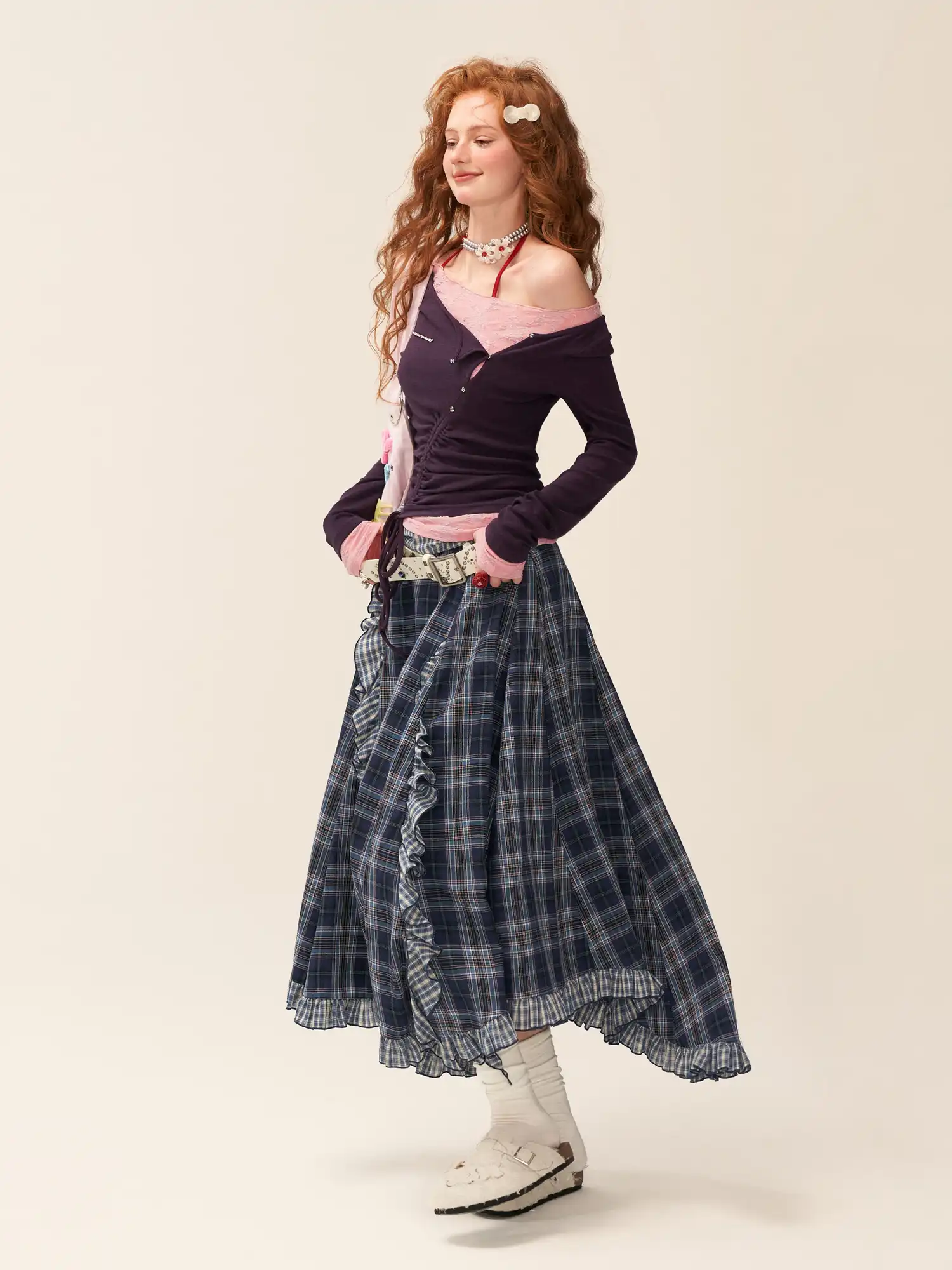 Ruched Mock Layered Lace Top - Image 11