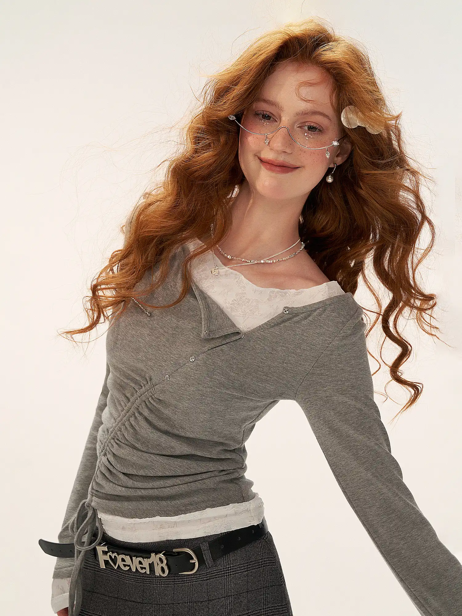 Ruched Mock Layered Lace Top - Image 2